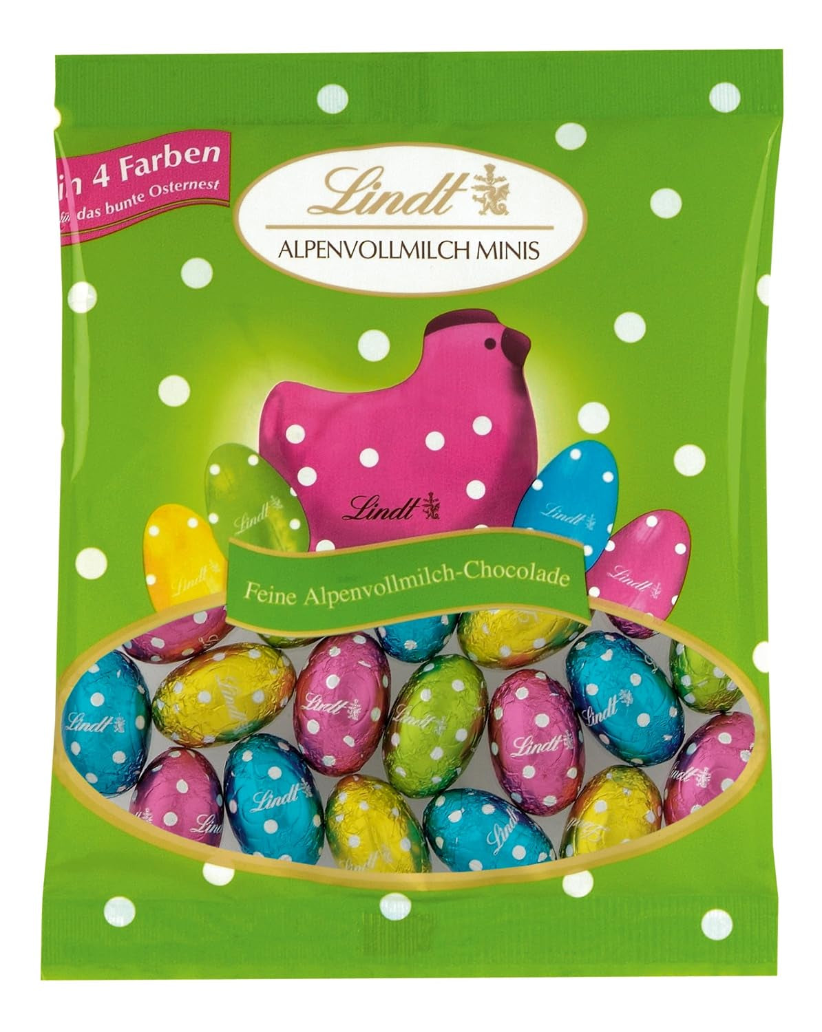 Små påskvänner med choklad | 2 x 100 g och chokladdekoration miniägg med alpmjölk | 2 x 180 g påsar | Premium mjölkchokladägg, glatt och färgglatt förpackade, i fyra färger till påsk