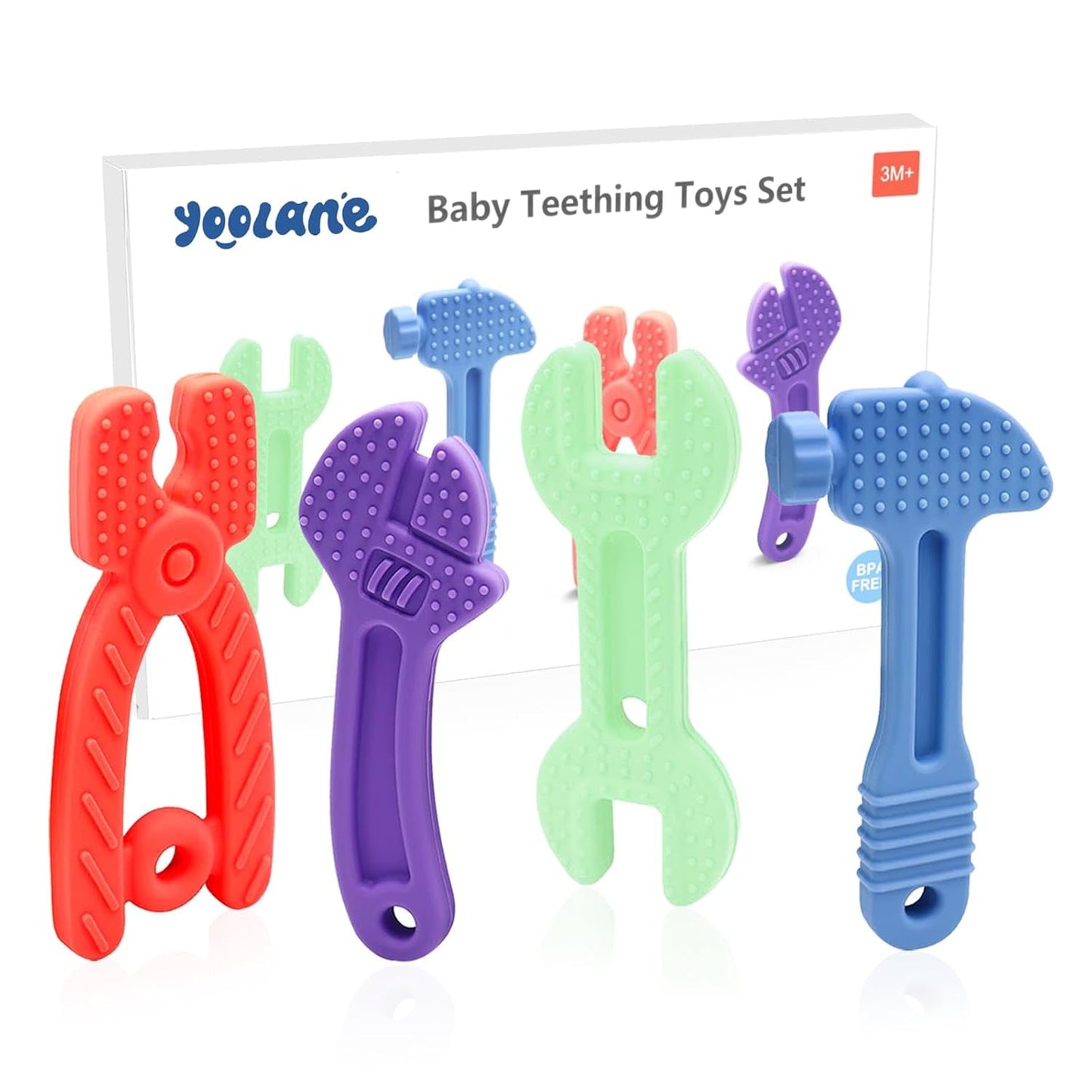 Baby Teether [Original] - Silikonbitringleksak, Cool bitring, Brickhjälp, BPA-fri | Leksaker, tillbehör och presenter för småbarn 3+ månader | Paket om 4