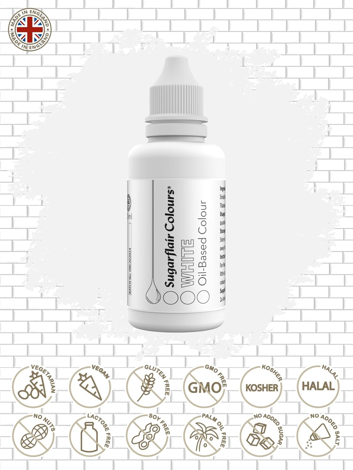 Sugarflair Pastell Mixer oljebaserad matfärg, vit - Livsmedelsfärg för choklad, smörkräm, sockerpasta och alla fettlösliga livsmedelsingredienser - 30 ml