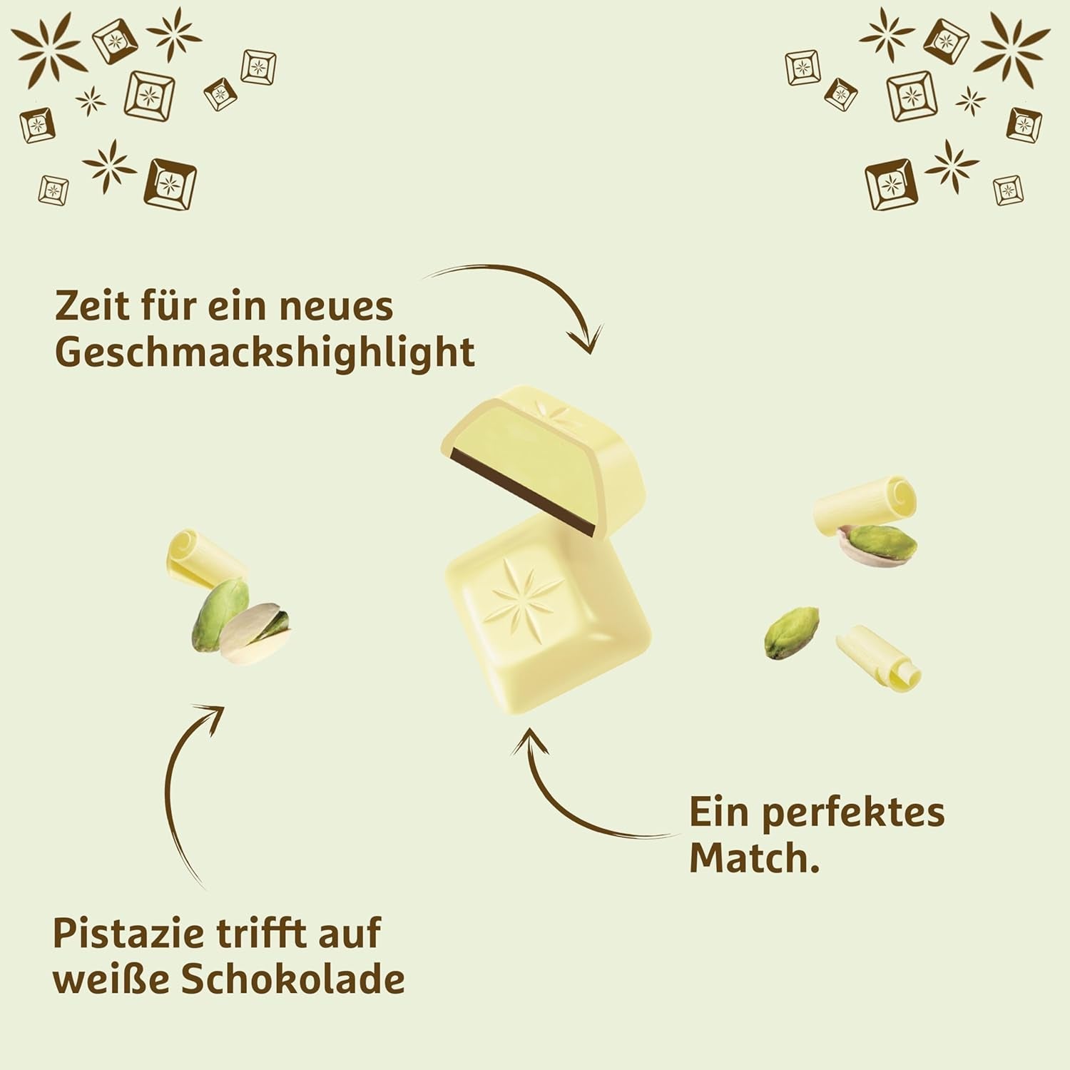 Schogetten Vit Pistasch | Vit choklad med pistagekrämfyllning | 100 g | Bekvämt portionerad (paket med 3)