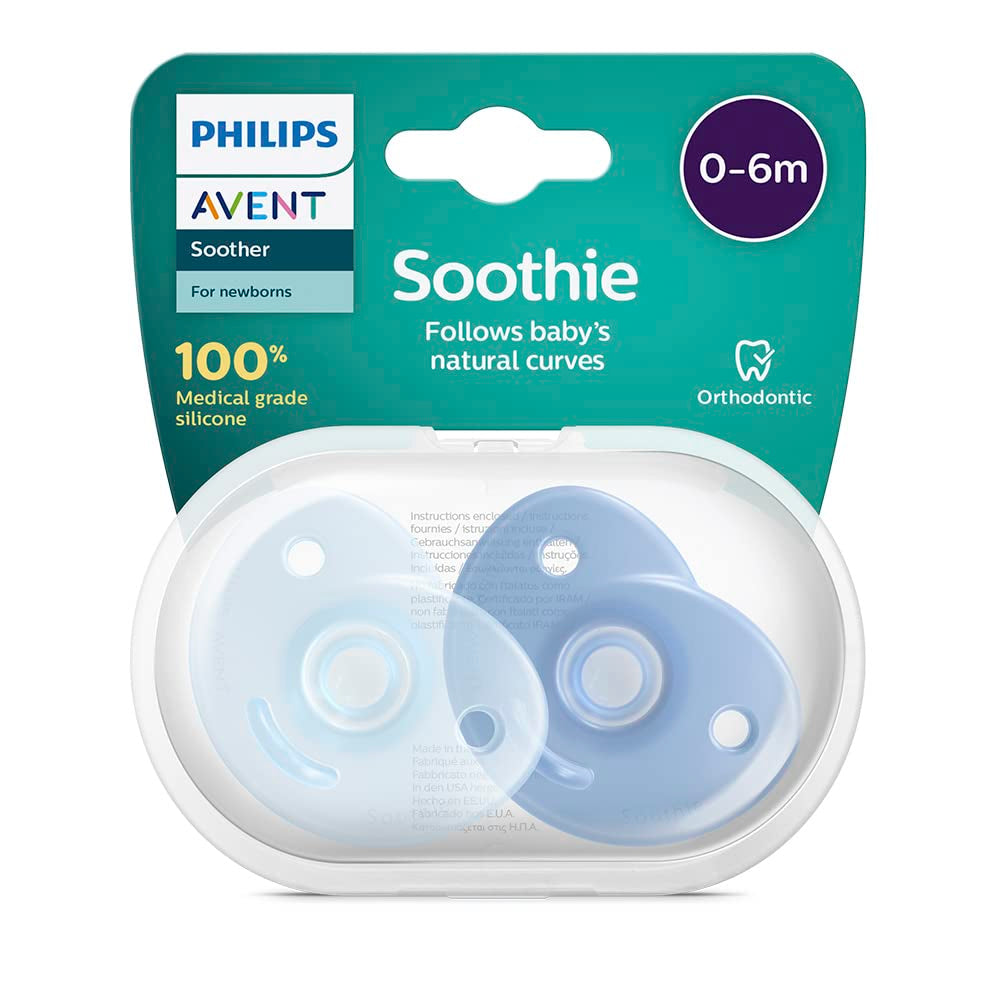 Philips AVENT Soothie - BPA-fri napp för bebisar i åldern 0-6 månader, blå/ljusblå (modell SCF099/21)