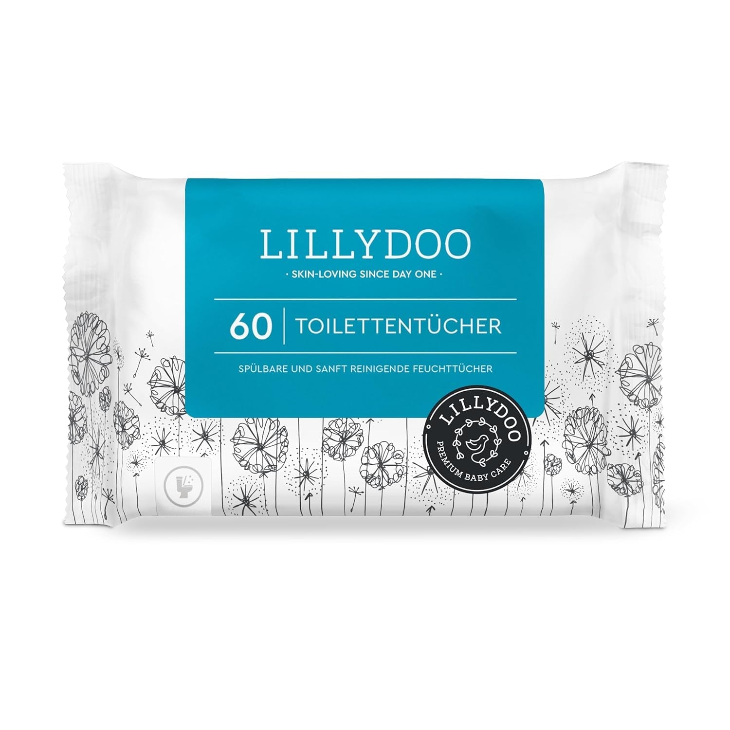 LILLYDOO Toalettvåtservetter 720 st (12 x 60) 100 % plastfria spolbara våtservetter Doftfria