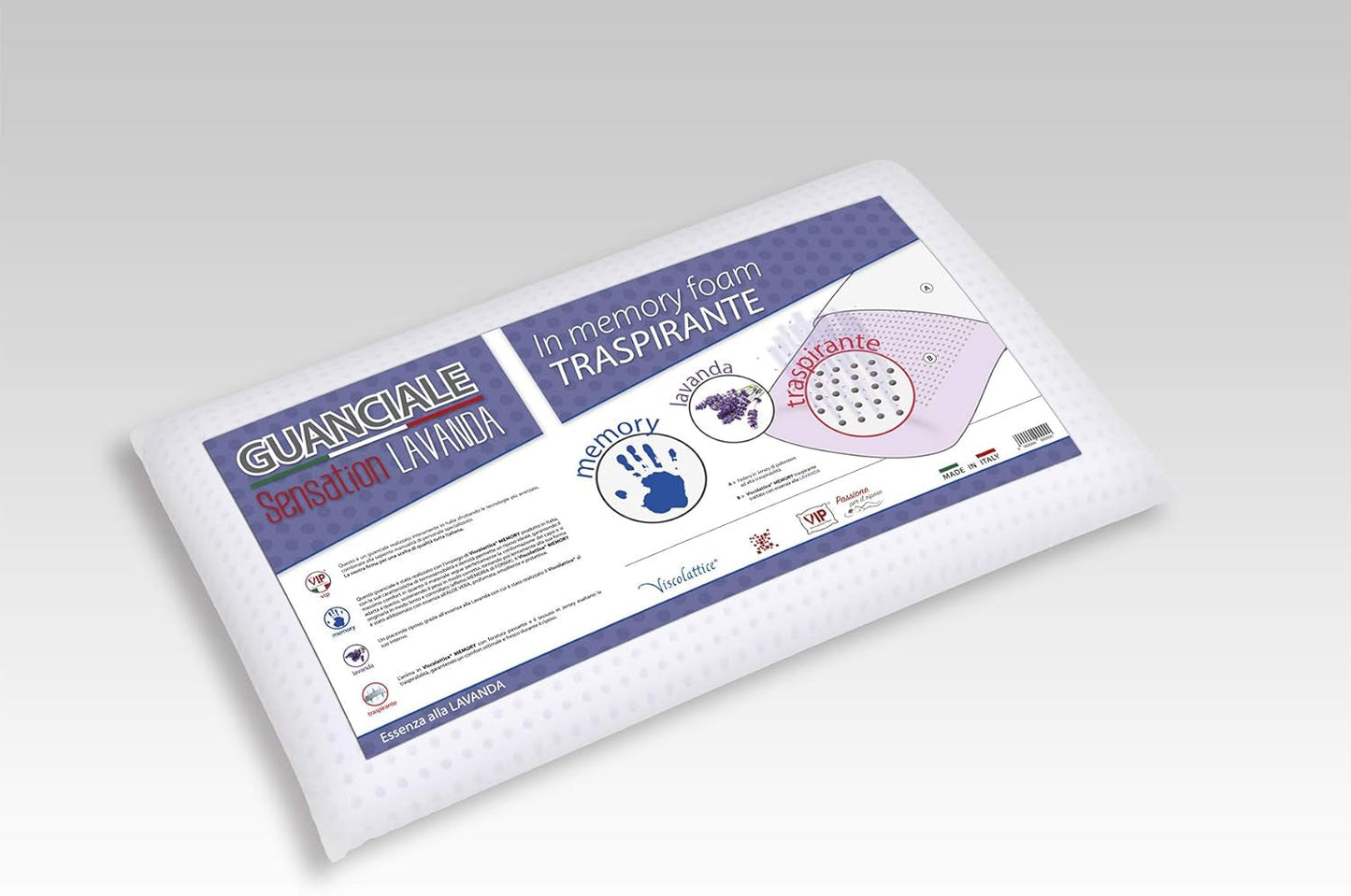 vip Very Important Kudde Tvålkudde, lockar, memoryskum, med lavendelbehandling, 42 X 72 X 11, Tillverkad i Italien, vit, C.854492 Naty Shop standardkuddar Vit tvål med ögla hål Viscolattice Memory Con Trattamento Lavendel - Saponetta