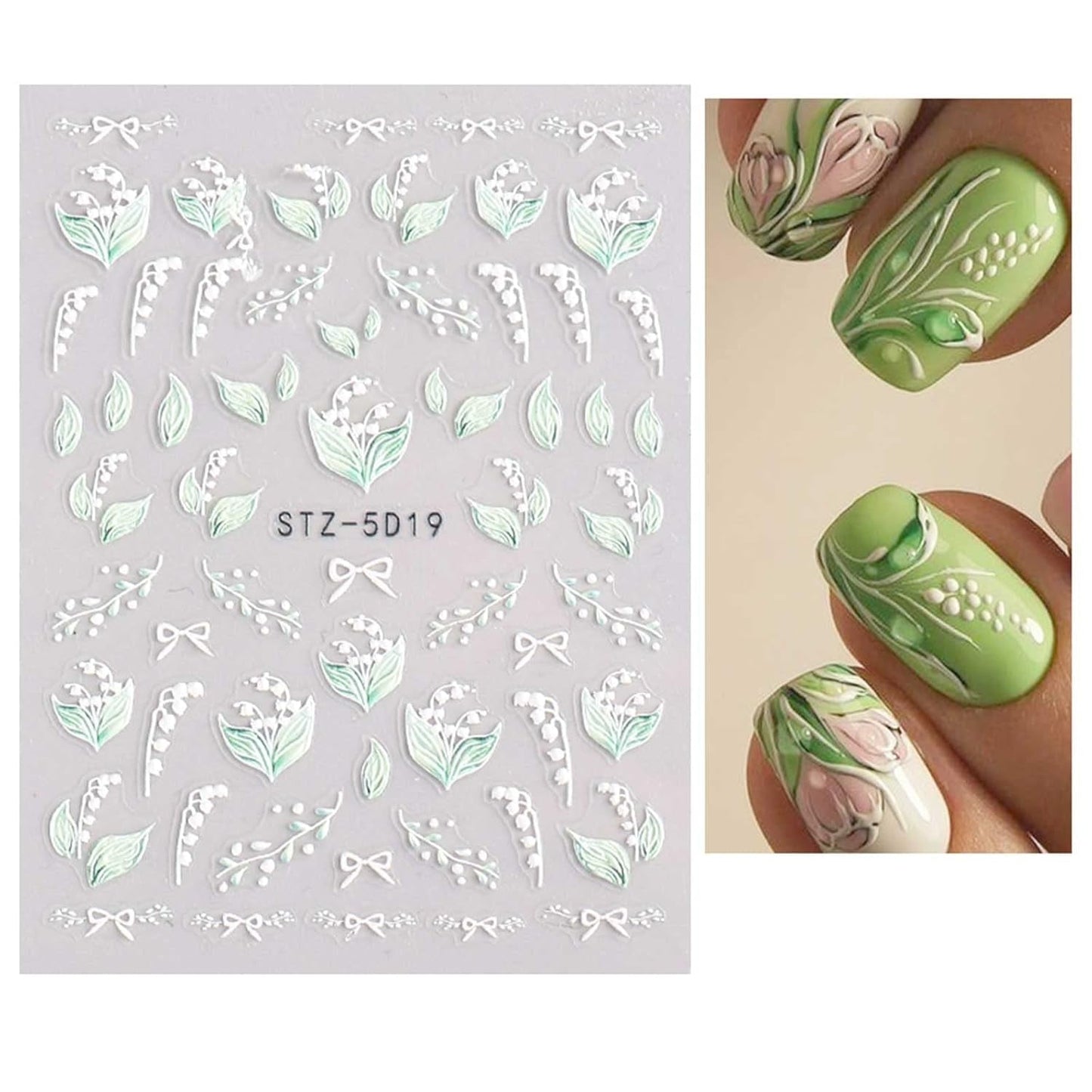 JMEOWIO 3D Nagelsticker Frühling Blume Nail Art Sticker Selbstklebend Nagelaufkleber 5D Stereoskopisk Buntes Sommer Blumen Dekoration Nageldesign Zubehör 4 Blatt