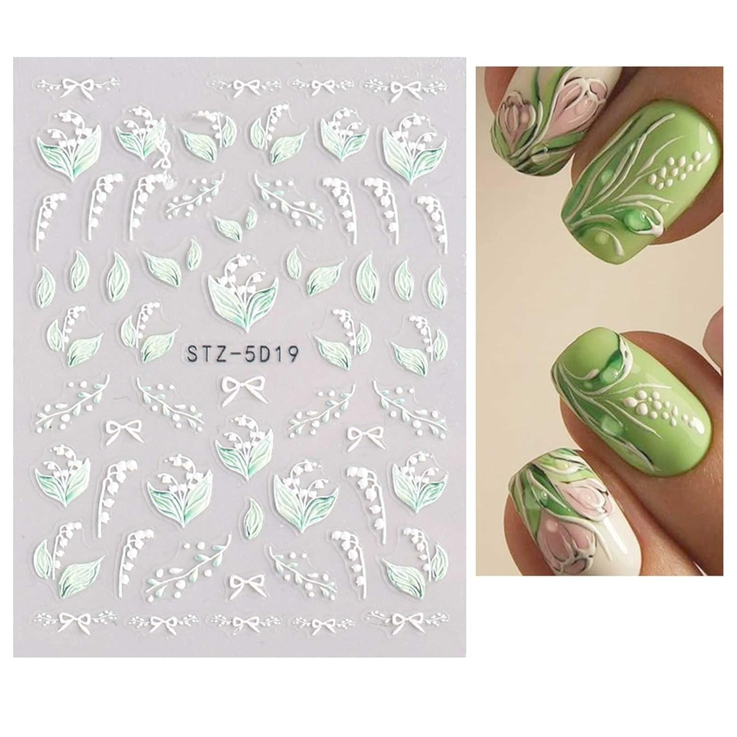 JMEOWIO 3D Nagelsticker Frühling Blume Nail Art Sticker Selbstklebend Nagelaufkleber 5D Stereoskopisk Buntes Sommer Blumen Dekoration Nageldesign Zubehör 4 Blatt