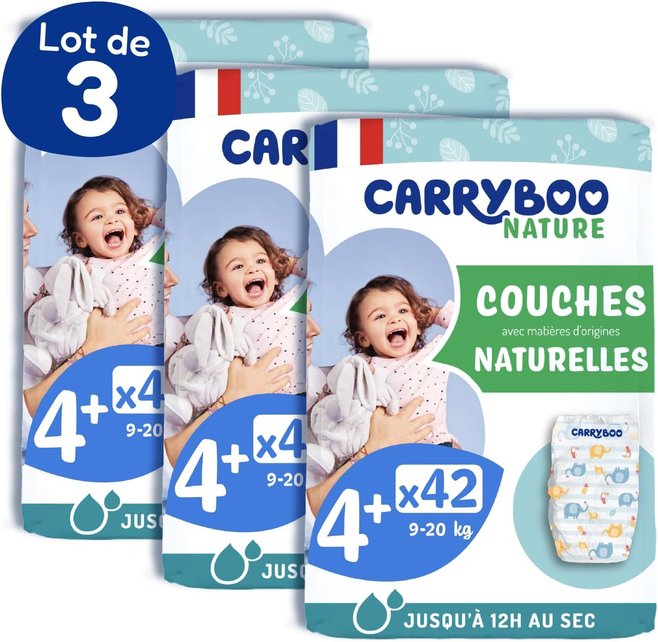 - Blöja storlek 4+ 9-20 kg – Ökologische Babywaidern – natürliche Babypflege, hypoallergen, ohne Parfüm und auslaufsicher – hermestellung in Frankreich – 126 engångsblöjor – 1 månad