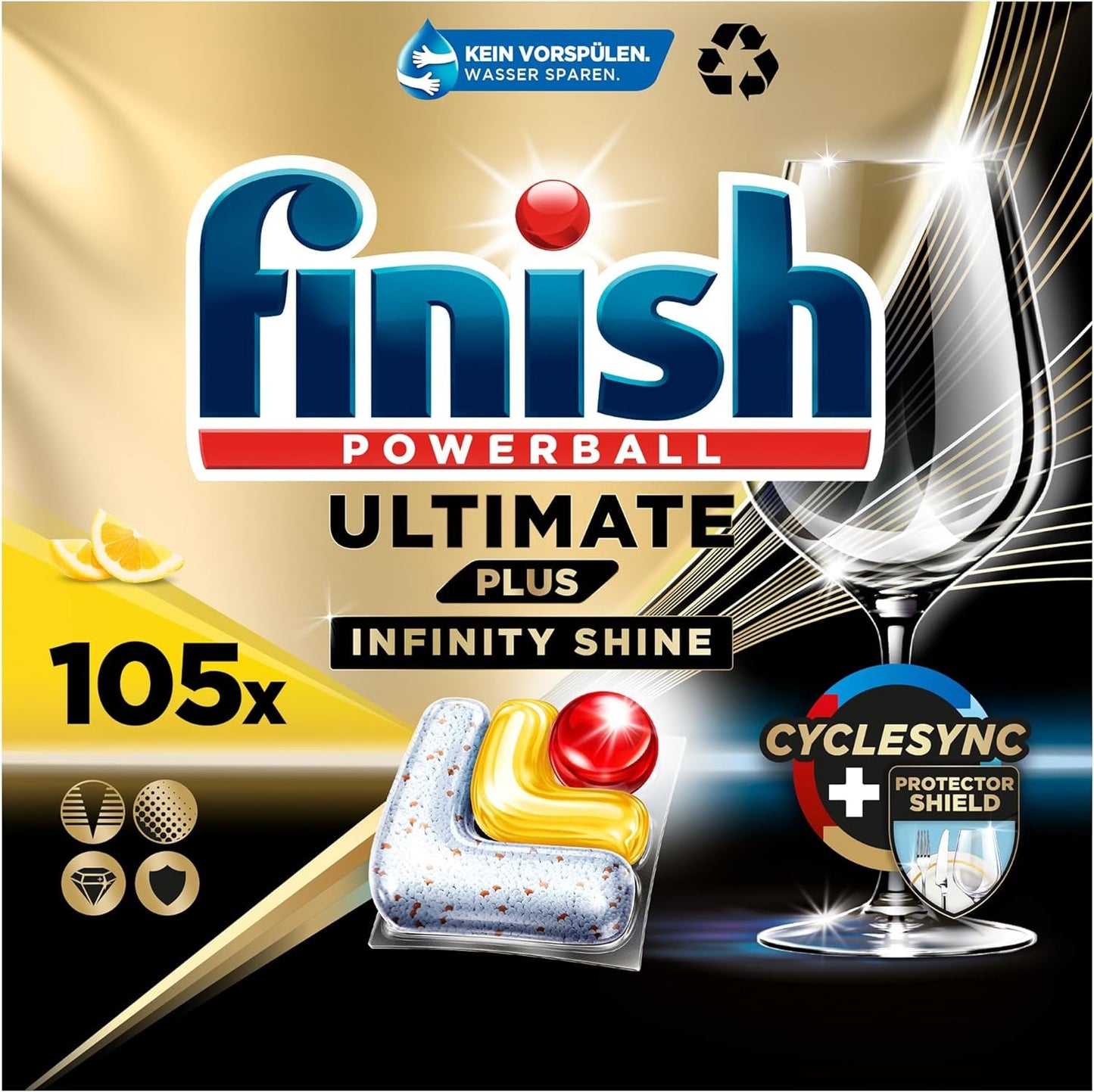 Finish Ultimate plus Infinity Shine Citrus Diskmaskin Tabs - Tabletter för diskmaskin, intensiv rengöring - 105 kapslar, citron Naty Shop