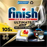 Finish Ultimate plus Infinity Shine Citrus Diskmaskin Tabs - Tabletter för diskmaskin, intensiv rengöring - 105 kapslar, citron Naty Shop