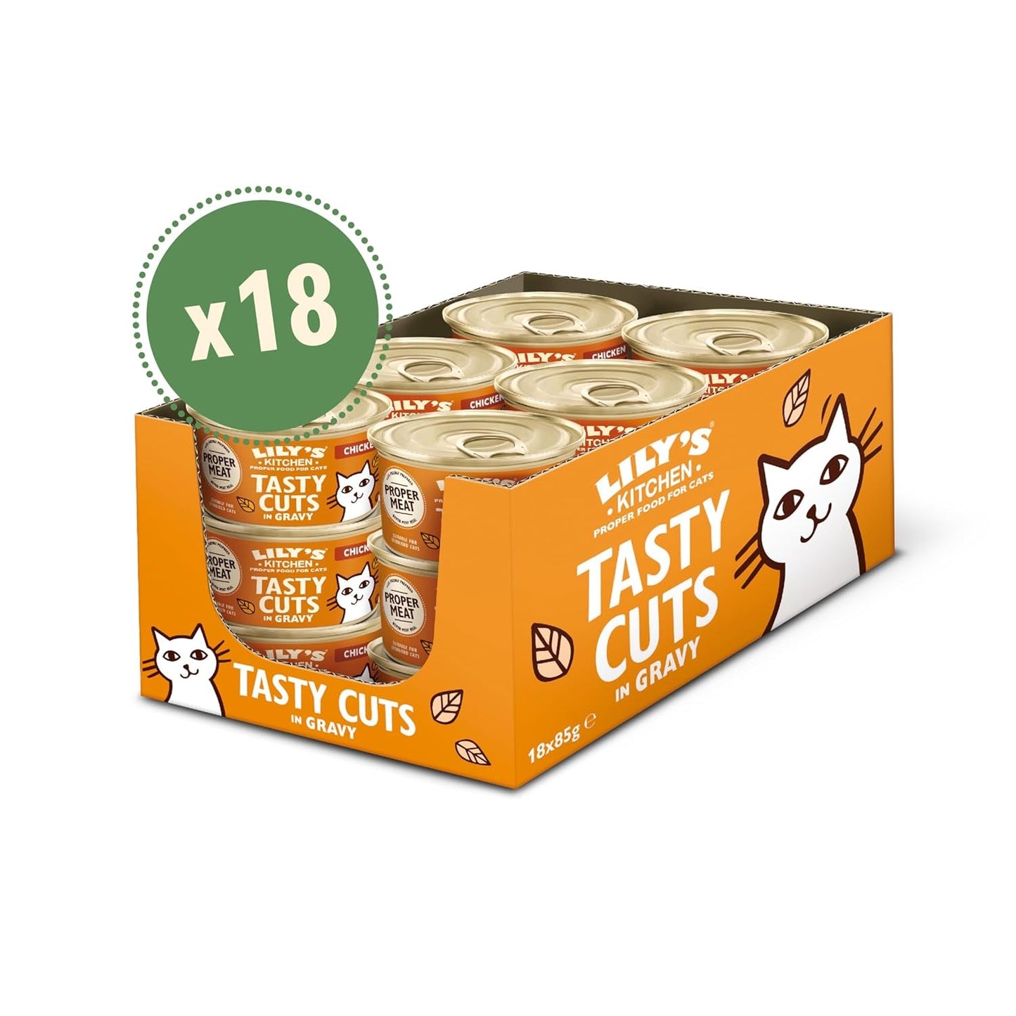Lily's Kitchen, gjord med naturliga ingredienser, läckra tuggor i kycklingsås, våtfoder för vuxna katter, 70 g burk