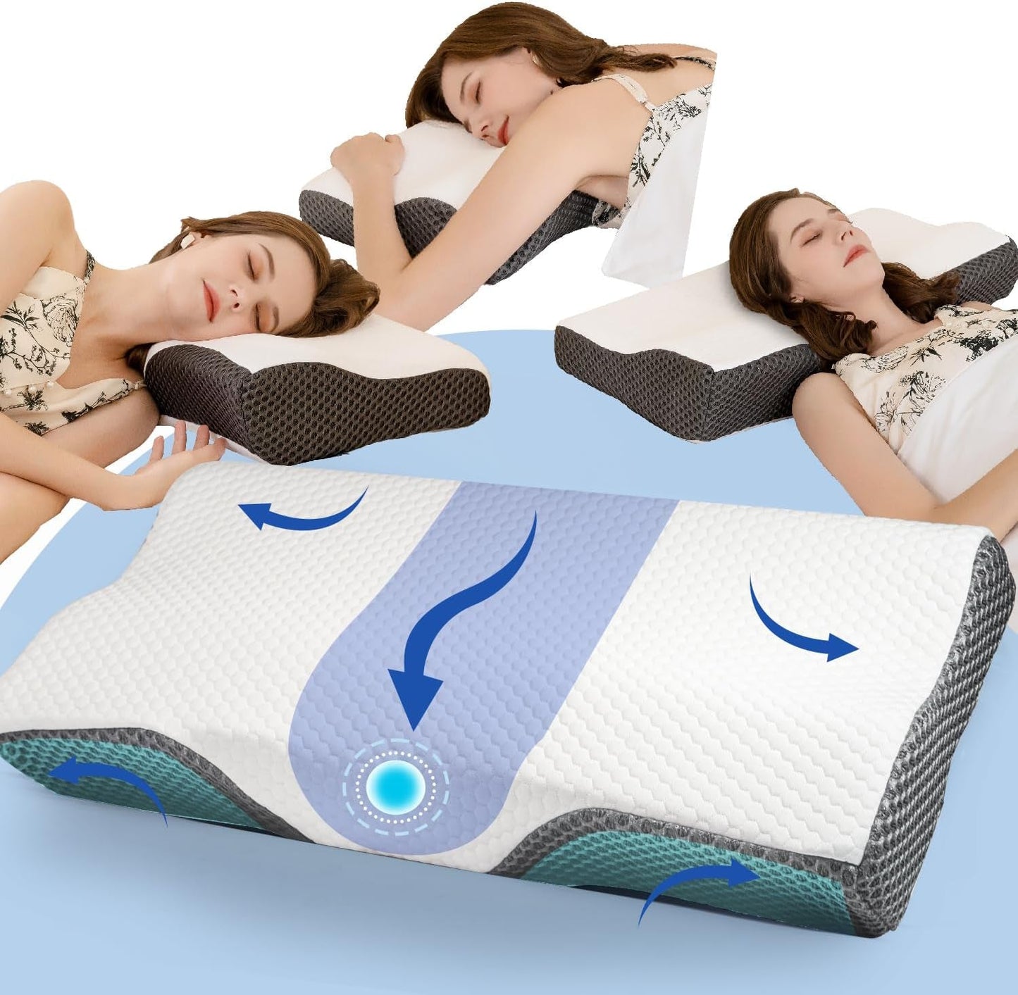 IDEA Kudde, Ergonomisk ortopedisk kudde för nacksmärta, Memory Foam Kudde för sido-, rygg- och bukslipare, Anti-snarkningskudde för män kvinnor (62 * 34,5 * 12/8 cm) Cervikala ortopediska kuddar Naty Shop Standardtitel