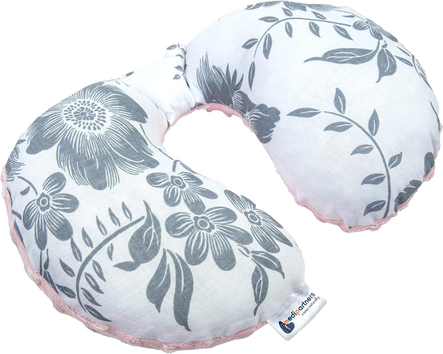 Medi Partners Baby Nackkudde Nackstöd 100 % Bomull / Minky Baby Nackkudde för bilvagn Resor Sömn Nackkudde Snooze Roll (REH med Grå Minky) Cervikala ortopediska kuddar Naty Shop Berry med Pink Minky