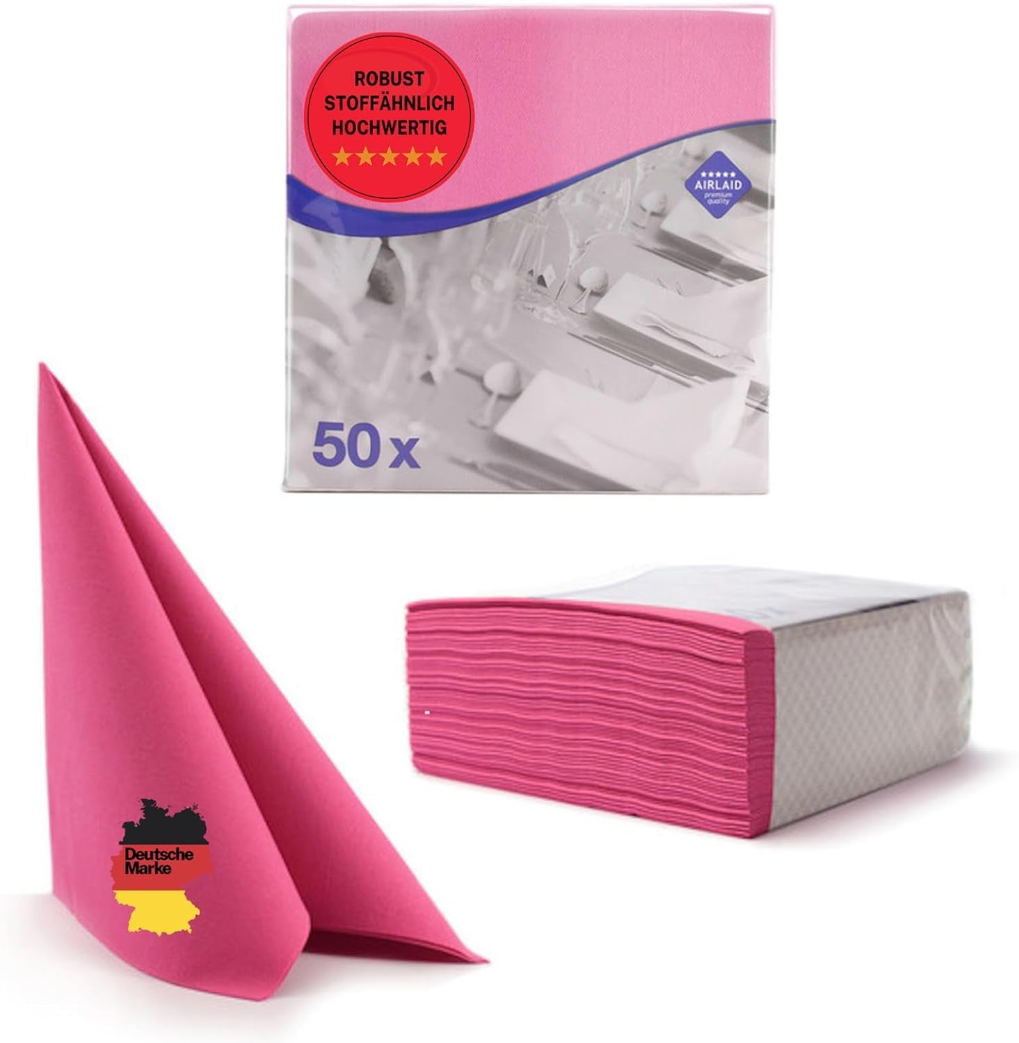 50 Aroba Airlaid servetter Textillook 19 FÄRGER 40X40 Cm 1/4-faldig högkvalitativ textillook Bröllopsservetter för jubileer Hotell Catering Helgdagar Jul Bröllop Rosa