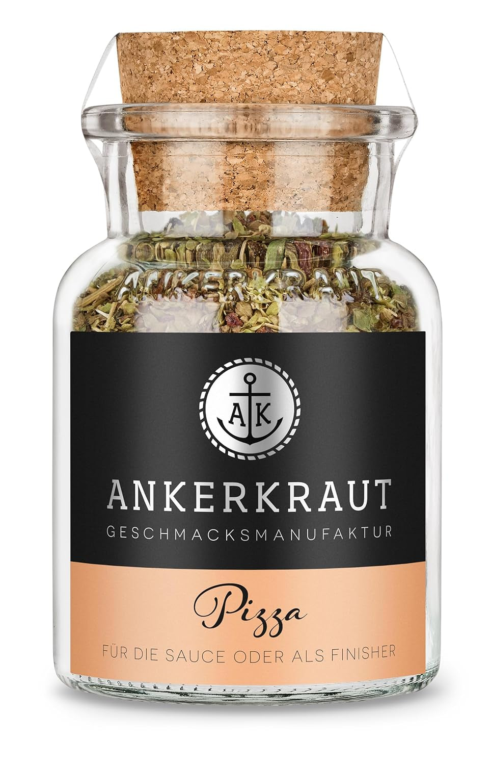 Ankerkraut Pizza, för original italiensk smak, som från Steinofen, även för pasta, tomat-mozzarella och många andra rätter, 45 g i korkglas