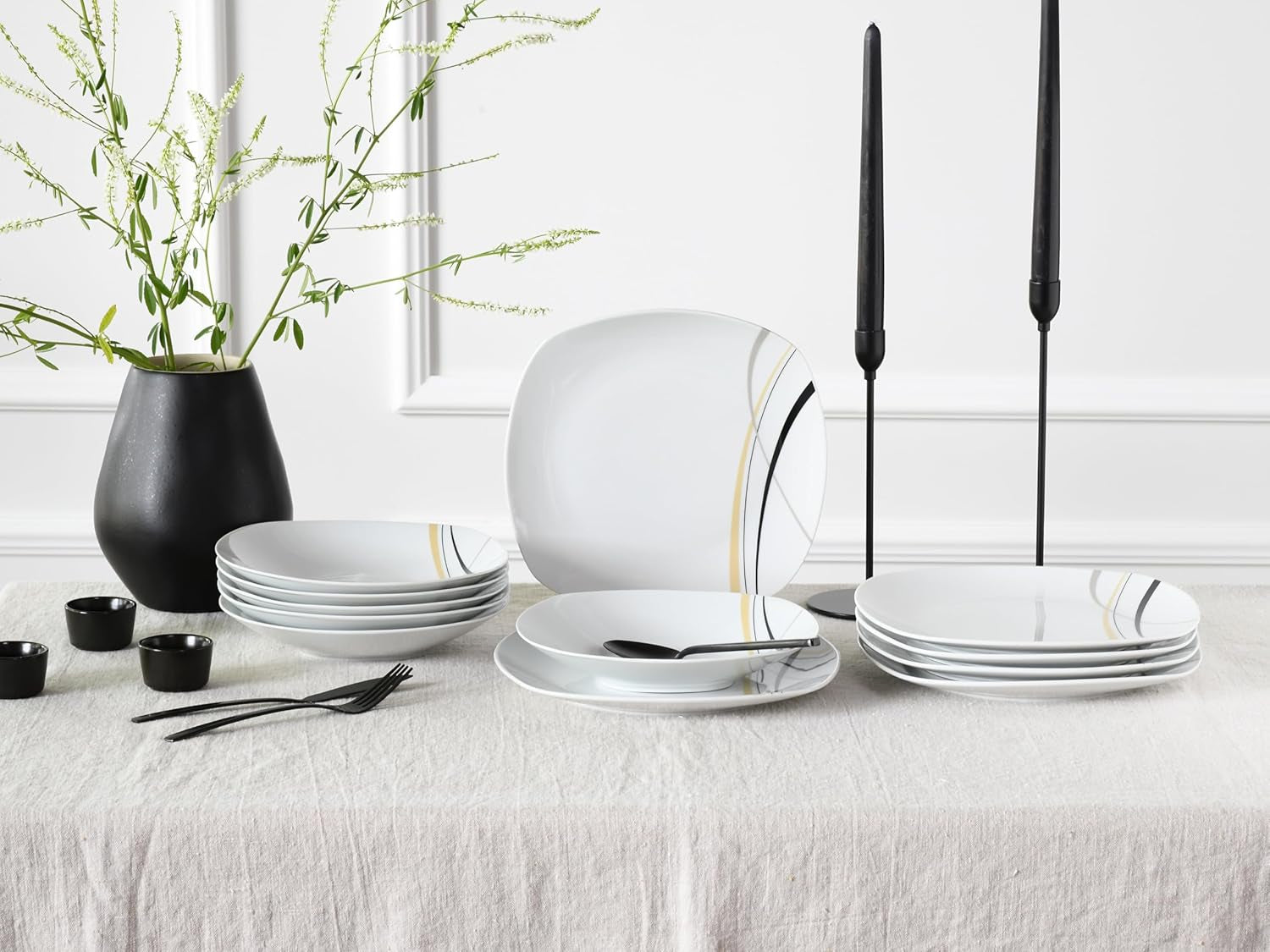 CreaTable 24029 Square City Line Series 6-personers porslinsservis set 12-delad diskmaskin och mikrovågssäker kvalitetstillverkning