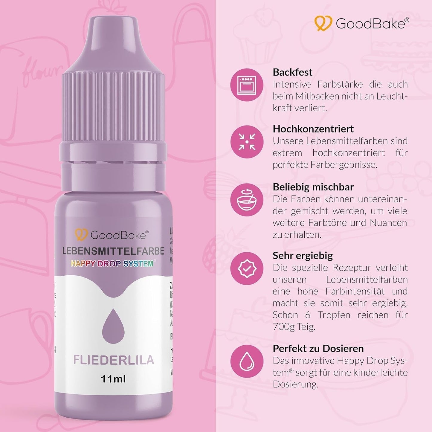 Goodbake Pastell Lilac Food Color (11ml) - High Dose Food Color - För färgning av kakor, fondant, smörkräm, macarons, drinkar, slime och många andra föremål. 100% vegan