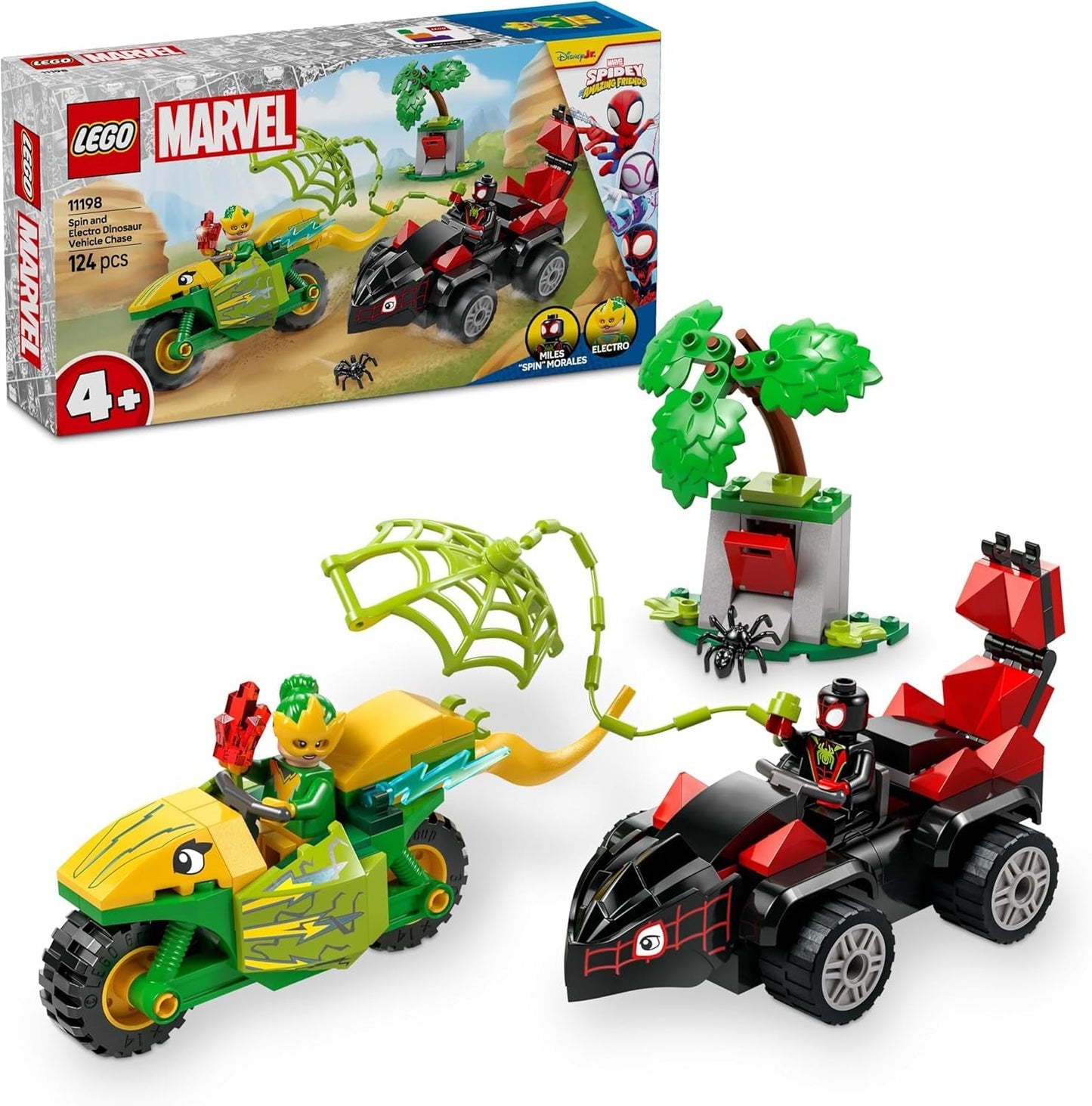 LEGO Marvel Action Kul med spin och elektro i sina Dino Speedsters, byggbar superhjältebil för pojkar och flickor från 4 år, Hjälteset med leksaksbil, Spidey och hans supervänner 11198 Byggset Beuche den LEGO-Store Standardtitel