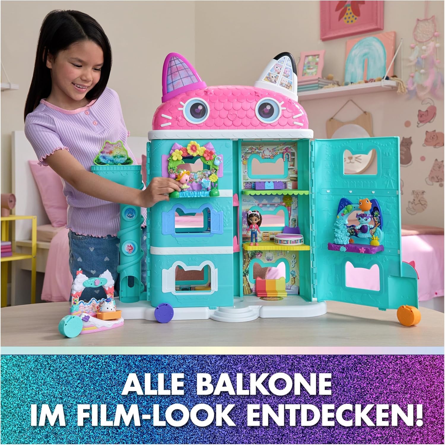 DREAMWORKS GABBY'S DOLLS HOUSE: THE MOVIE - Kuchi's Sweet Balcony Playset med dockskåpsfigurer och tillbehör för barn från 3 år och uppåt