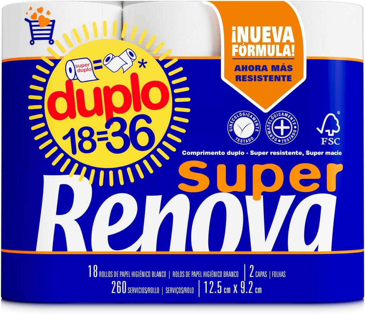 Renova dubbla toalettpapper, 18 rullar