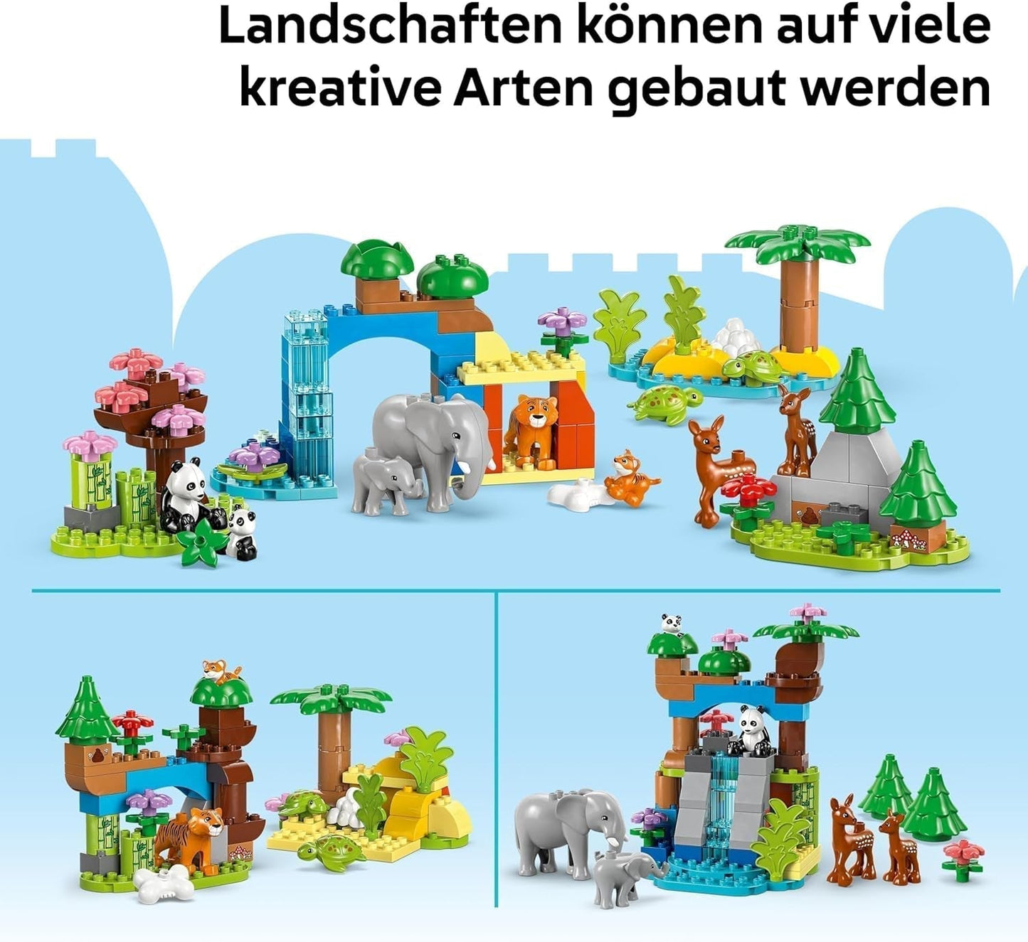 LEGO DUPLO Town Wild Animal Familjer 3-i-1-set, pedagogisk leksak för småbarn med sköldpaddor, tigrar, elefanter, rådjur, pandor, set för förskolebarn från 2 år, Byggleksak med djurfigurer 10446 Byggset Beuche den LEGO-Store