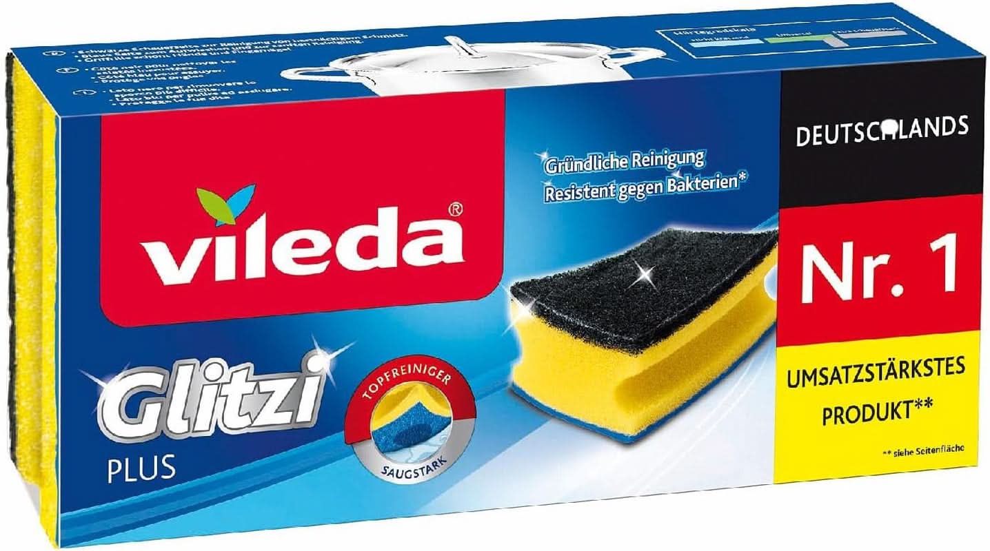 Vileda Glitzi, disksvamp för köket, med antibakteriell effekt, mycket absorberande, 18 st Naty Shop Köksdiskmedel