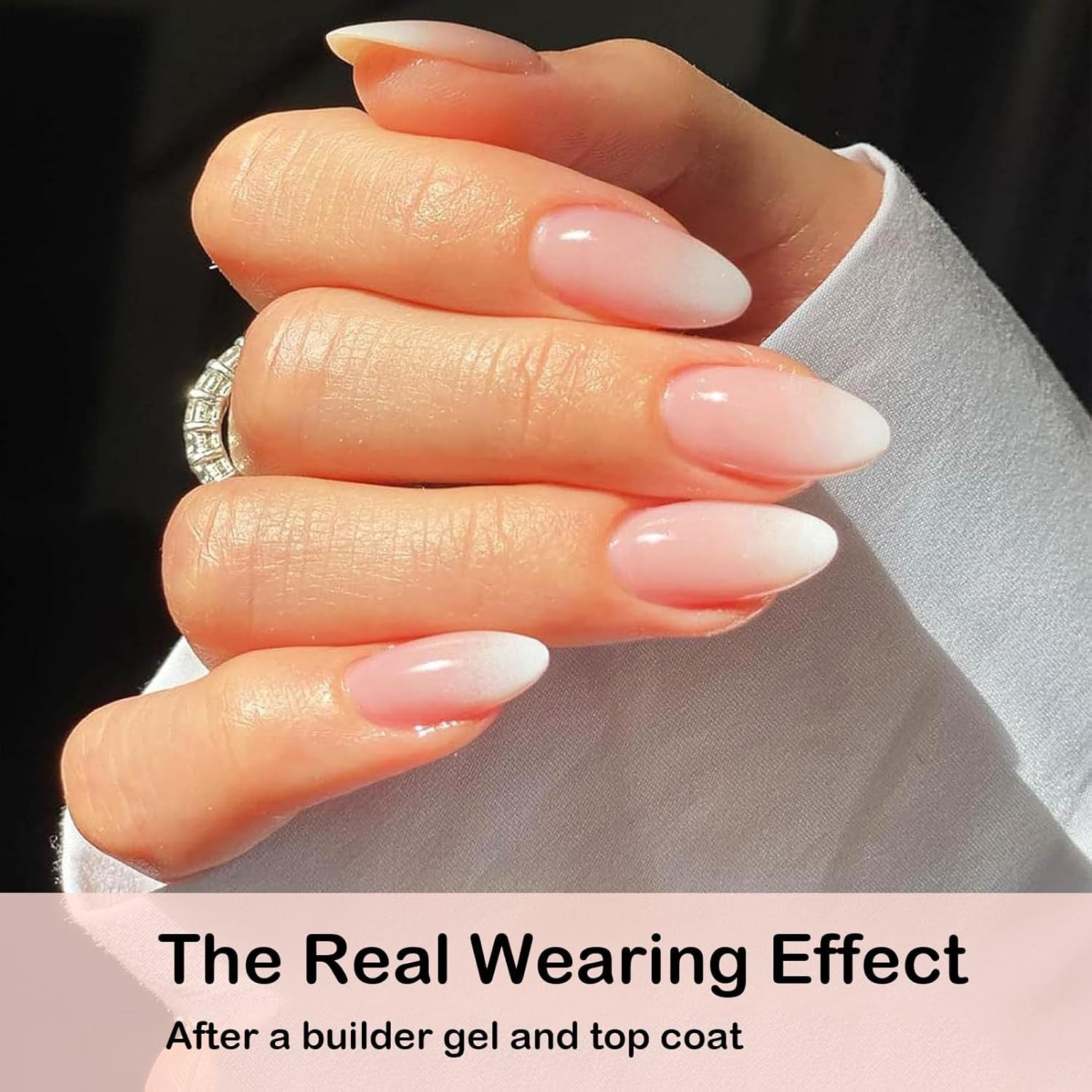 False Nails Set - 240 stycken Franska falska naglar limma på - Rosa Vit Gradient Design Konstgjorda naglar Heltäckande mjuk gel Naturlig och bekväm att bära (rosa mandel)