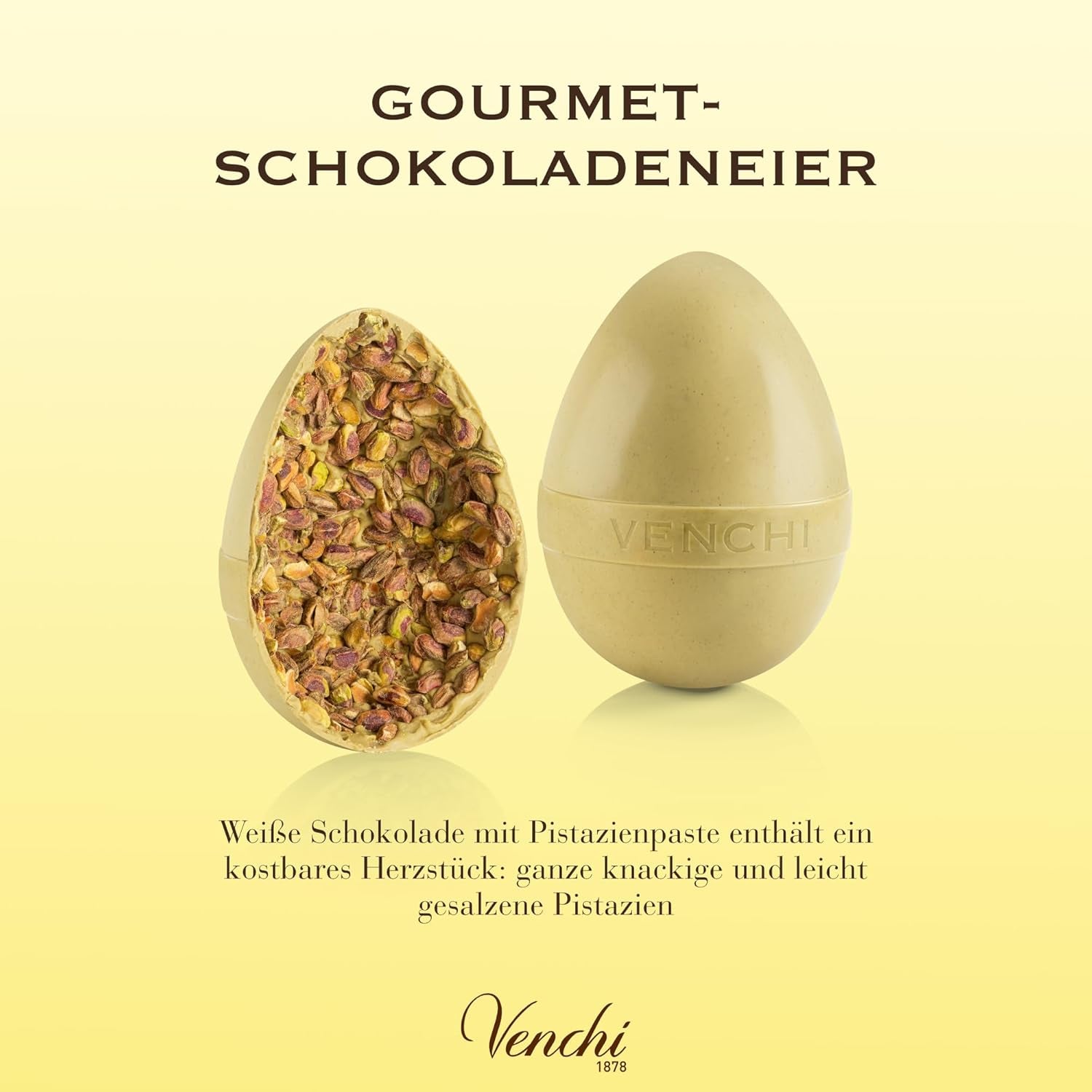 Venchi - Chokladägg, pistagesmak, med hel pistage, med överraskning, glutenfri, 500g, påskkollektion, presentidé