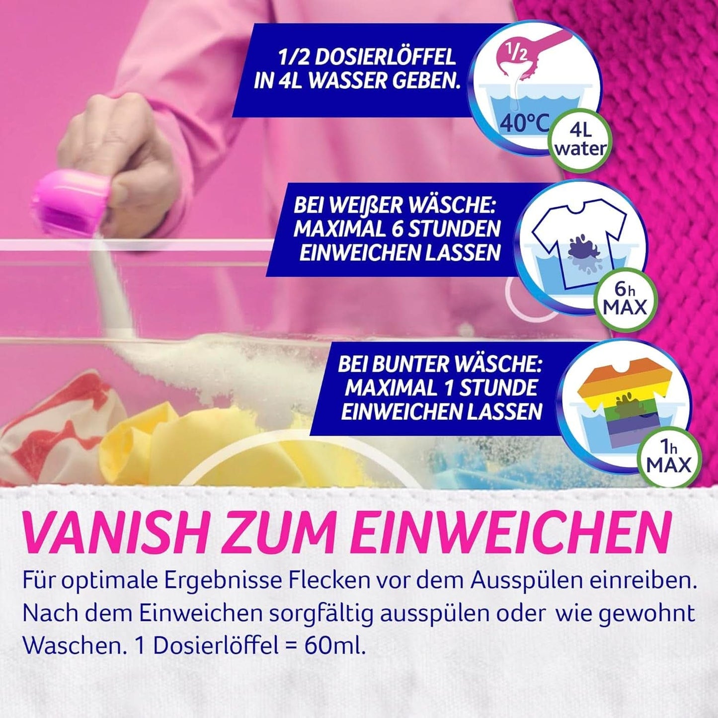 Vanish Oxi Action Powder Pink - 1,125 kg - klorfritt fläckborttagning och tvättförbättringspulver - för färgad tvätt Tvättmedel Naty Shop