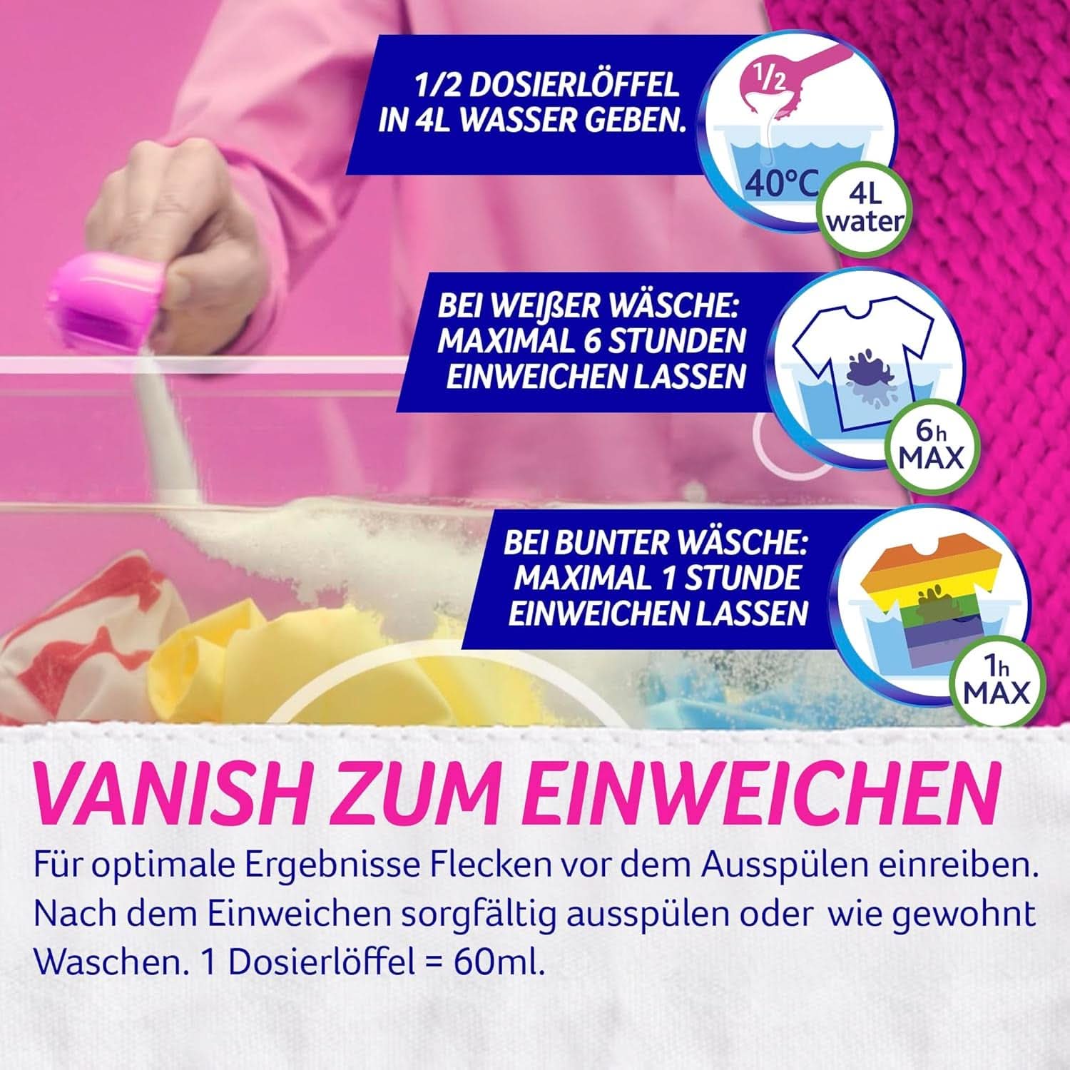 Vanish Oxi Action Powder Pink - 1,125 kg - klorfritt fläckborttagning och tvättförbättringspulver - för färgad tvätt Tvättmedel Naty Shop