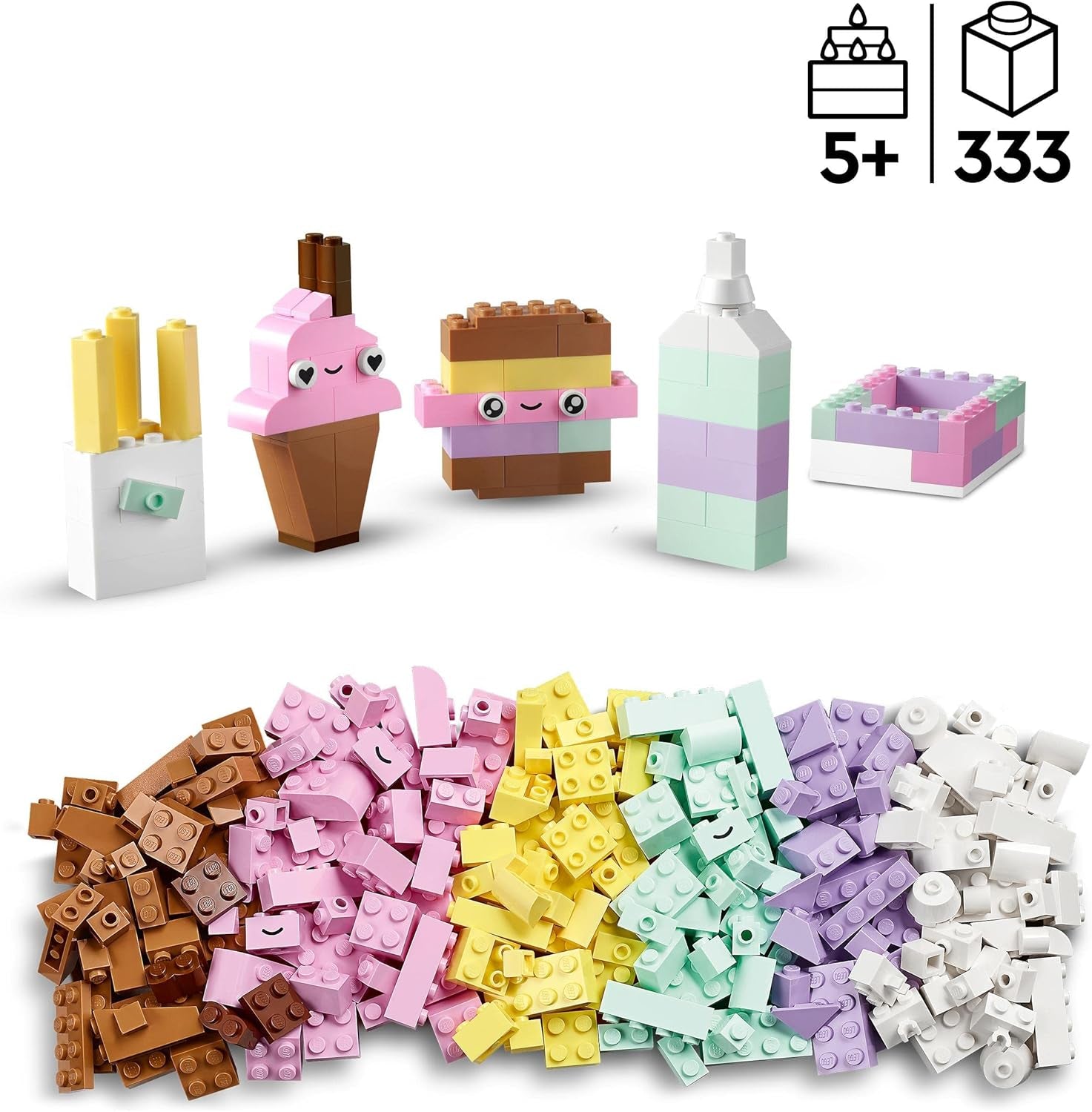 LEGO 11028 Classic Pastell Creative Building Set Tegellåda, byggleksak för flickor och pojkar i åldrarna 5+ med modeller; glass, dinosaurie, katt med mera Byggset Besuche den LEGO-Store