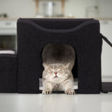 Relaxdays Katzenhöhle, hopfällbar, 3 Liegeplätze, Katzenhaus mit Kratzfläche, HBT: 36,5x112x41 cm, Katzenversteck, schwarz