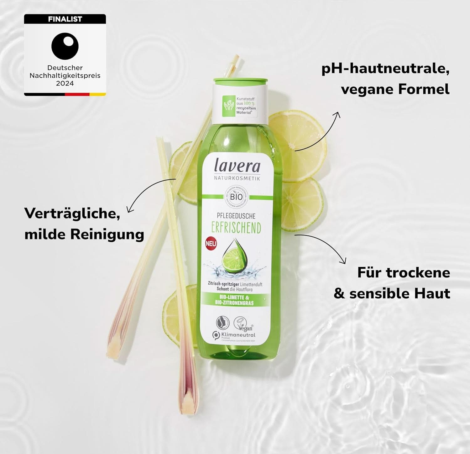 Lavera, Uppfriskande duschgel med organisk lime, 250 ml Dusch och bad Naty Shop