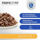 Våtfoder för katter Perfect Fit Sensitive 1+ med kyckling i sås, 12 påsar, 12 x 85g - Premium våtfoder för känsliga katter från 1 år, utan vete och soja, för att stödja matsmältningen