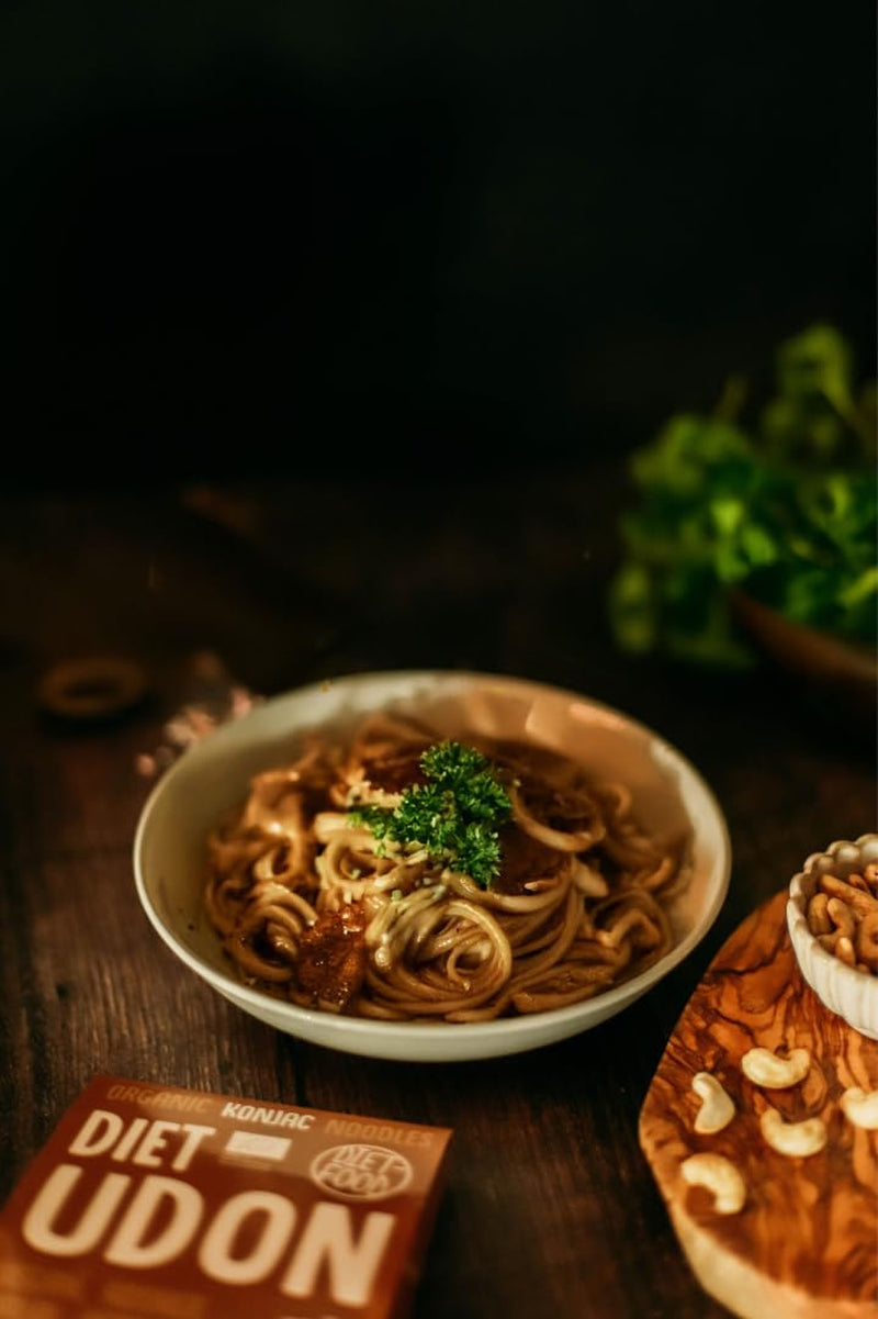 Udon Shirataki Konjac Noodles Bio 385g - Lågkalori, glutenfri, vegan - gjord av konjacrot, rik på fibrer DIET-MAT