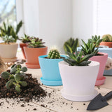 20 cm stora plastblomkrukor med fat, vita självbevattnande blomkrukor med fat, frökrukor av plast, förtjockade krukor för inomhus- och utomhusplantering (6 stycken)
