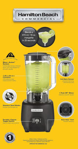 Hamilton Beach Commercial® 908®R Bar Mixer, HBB908R-CE, 1 HP, 1,3 L polykarbonatbehållare, 2 hastigheter, 220-240V, Black Kitchen Naty Shop