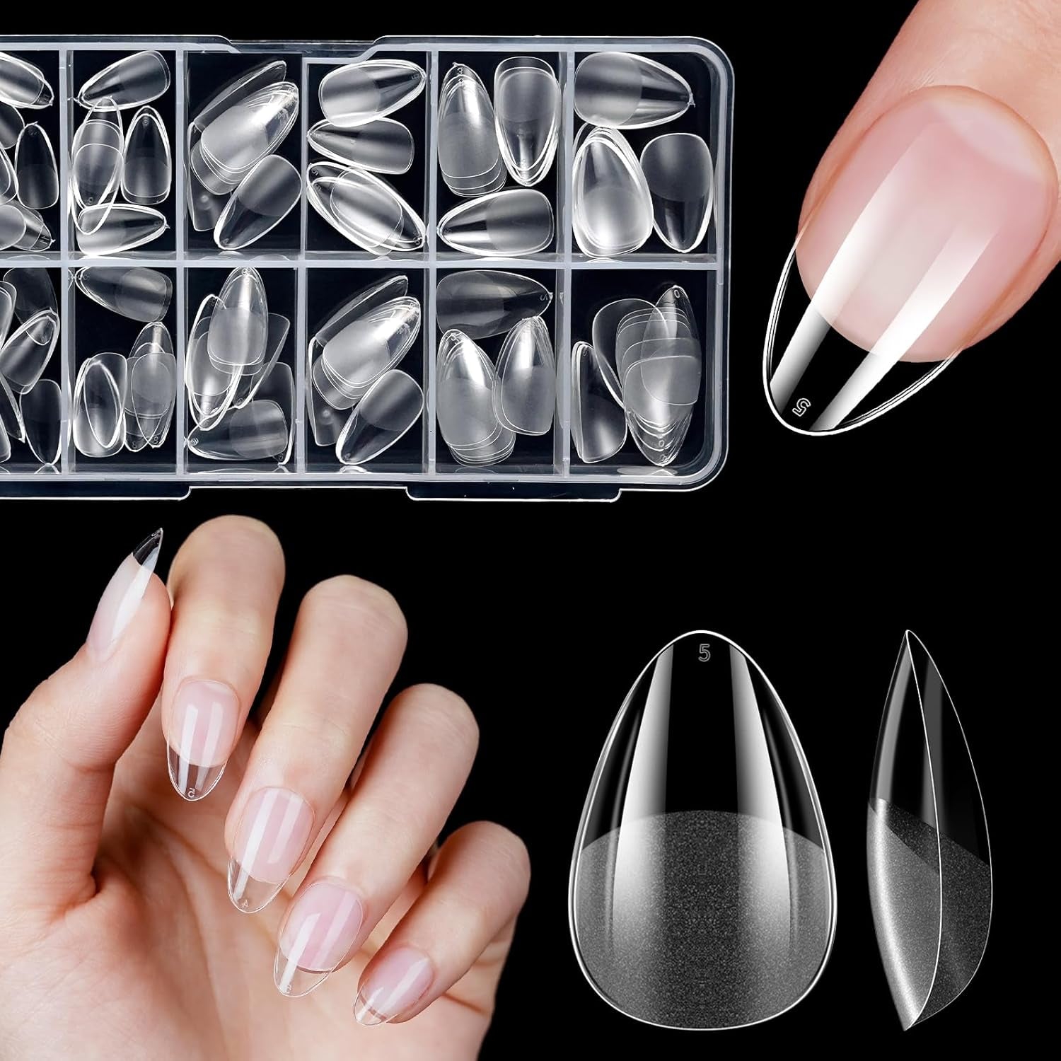 Korta lösnaglar Ballerina 120st lim på 12 storlekar Korta konstgjorda naglar Soft Gel Heltäckande Nageltips för korta gelnaglar S