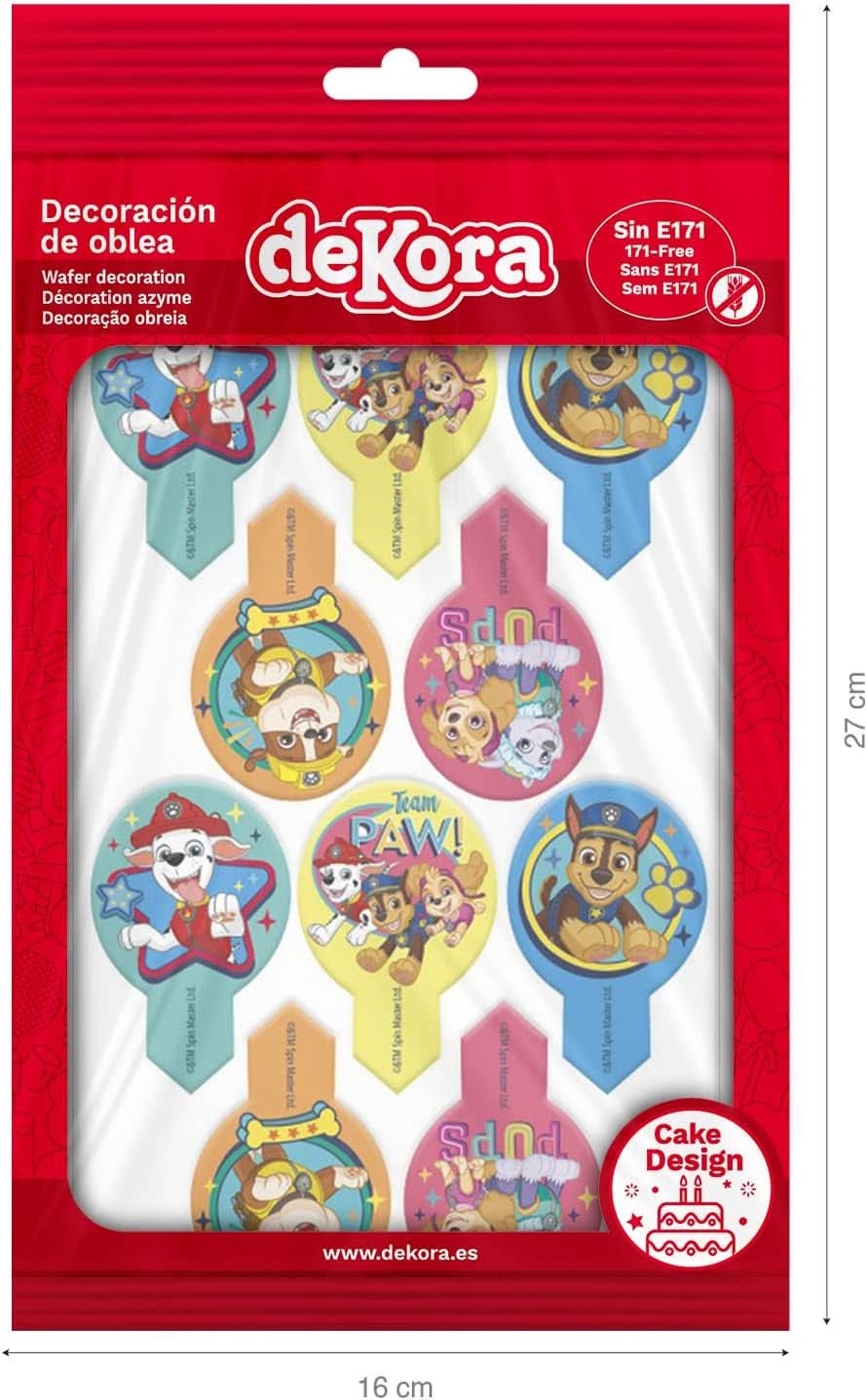 Dekora, Dekorapin Paw Patrol Ätliga tårtdekorationer, 20 ätbara pappersrån - 6,5 X 4 Cm Naty Shop