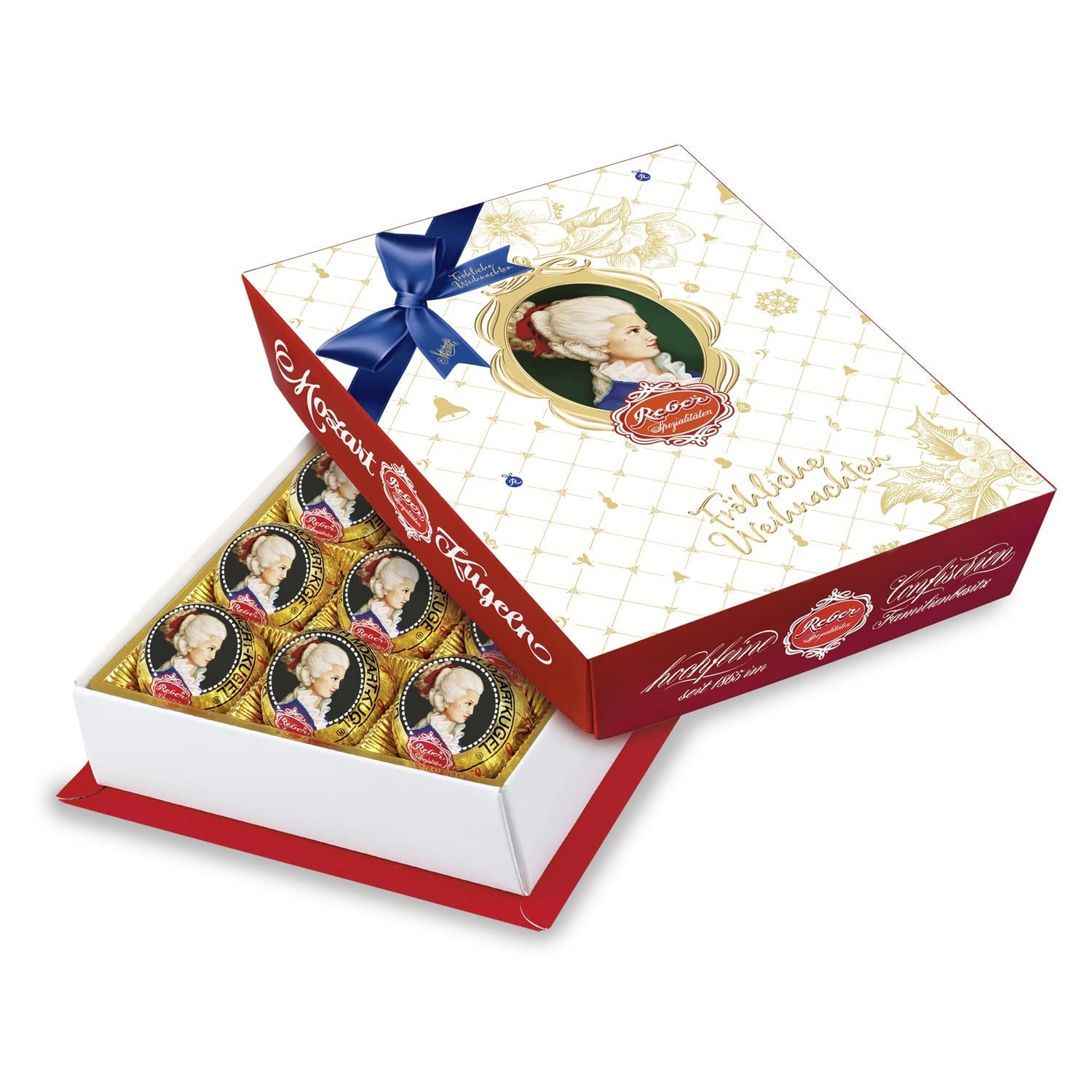 Reber Mozartkulor med mörk choklad, 6-pack med marsipan och nougat, vegansk - 1 x 120 g