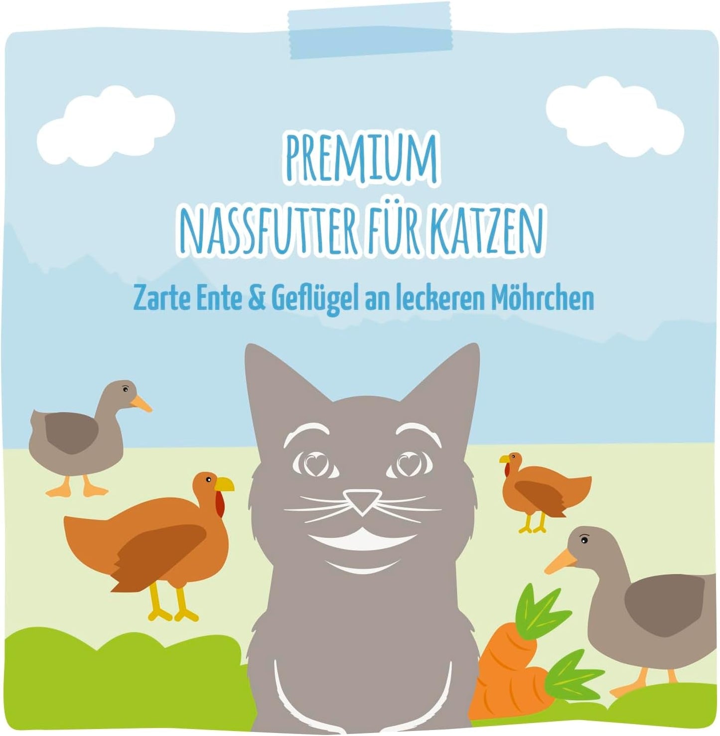 MjAMjAM - Premium våt kattfoder - Mör anka och fjäderfä med läckra morötter, 1 förpackning (1 x 400 g), spannmålsfri med extra kött