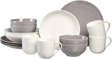 Ritzenhoff & Breker Levi 16-delat servisset, tallrikar, skålar och muggar för 4, skandinavisk design med finräfflad relief, mixa och matcha servis, porslin, vitt och grått