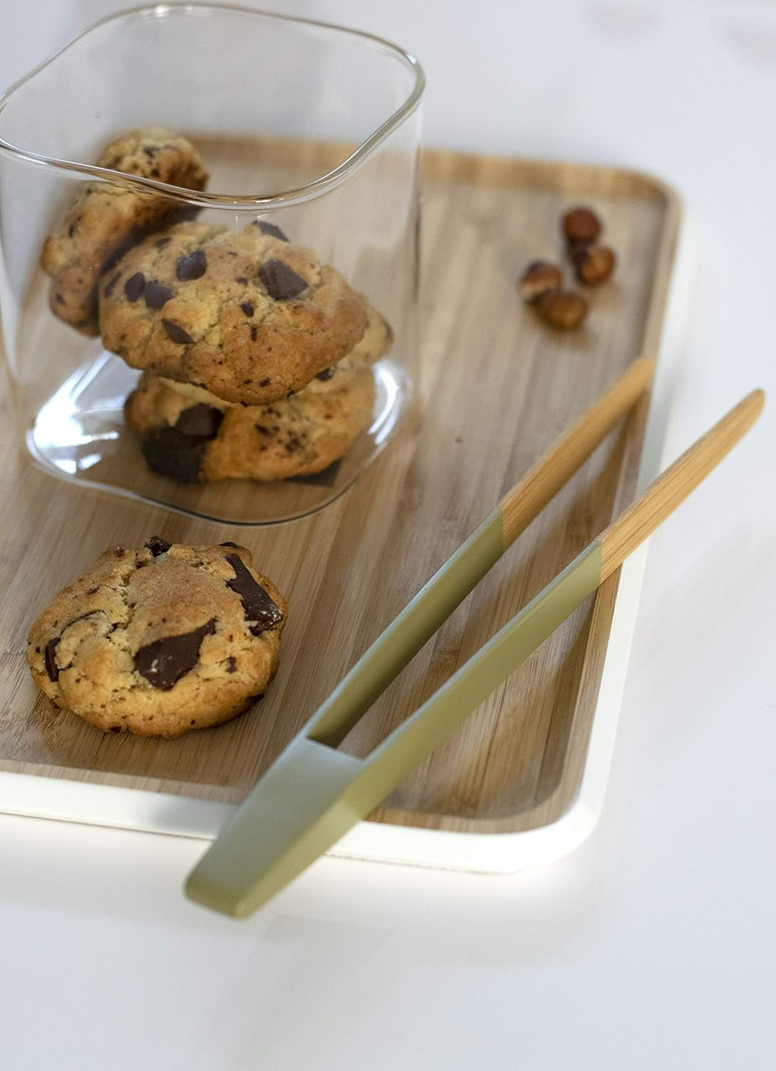 Set med 3 fyrkantiga glasbehållare med bambulock-800ml, borosilikatglas, bambu, silikon, naturlig, 11 x 11 x 11 cm Matförvaringslådor Naty Shop