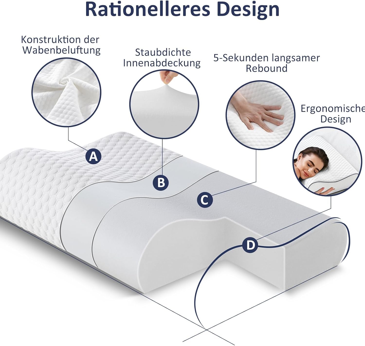 BedStory Memory Foam-kudde, höjdjusterbar nackstödskudde, ergonomisk kudde, sidokudde för rygg- och magsömnarna (60x36x12/10cm)