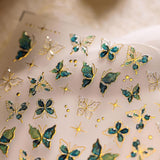 JMEOWIO 3D Nagelsticker Grün Gold Schmetterling Nail Art Sticker Selbstklebend Nagelaufkleber 5D Stereoskopisk Dekoration Nageldesign Zubehör 1 Blatt