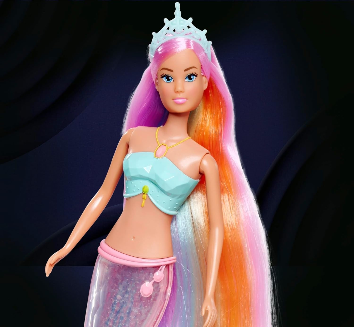 Steffi Love Magic Rainbow Mermaid, sjöjungfrudocka med Magic Rainbow Light-funktion och extra långt hår, 39 cm, åldrar 3+