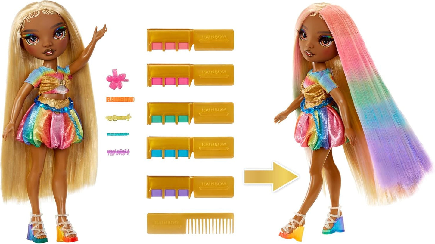 Rainbow High Hair Chalk & Styling Doll - Meline - 28 cm regnbåge och guld tvättbar hårkritdocka, färgning, styling, lek, skölj och repetera, för barn i åldern 4-12 år