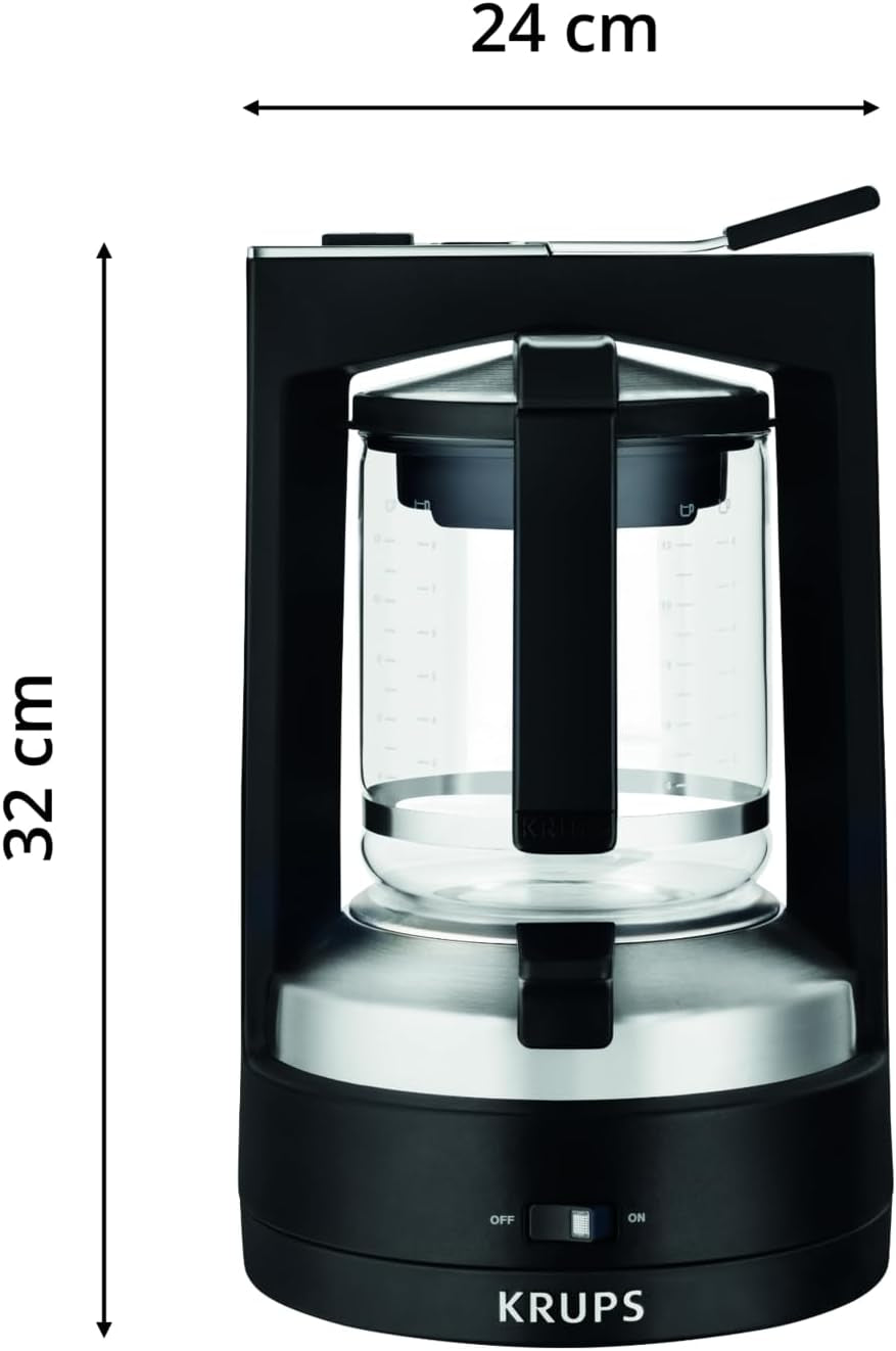 Krups T8 Filter Espressomaskin, 850 Watt, Autoavstängning, 8-12 koppar, 1 L Kapacitet, Permanent Filter, Belyst På/Av-brytare, Lätt att använda, Svart, KM4689