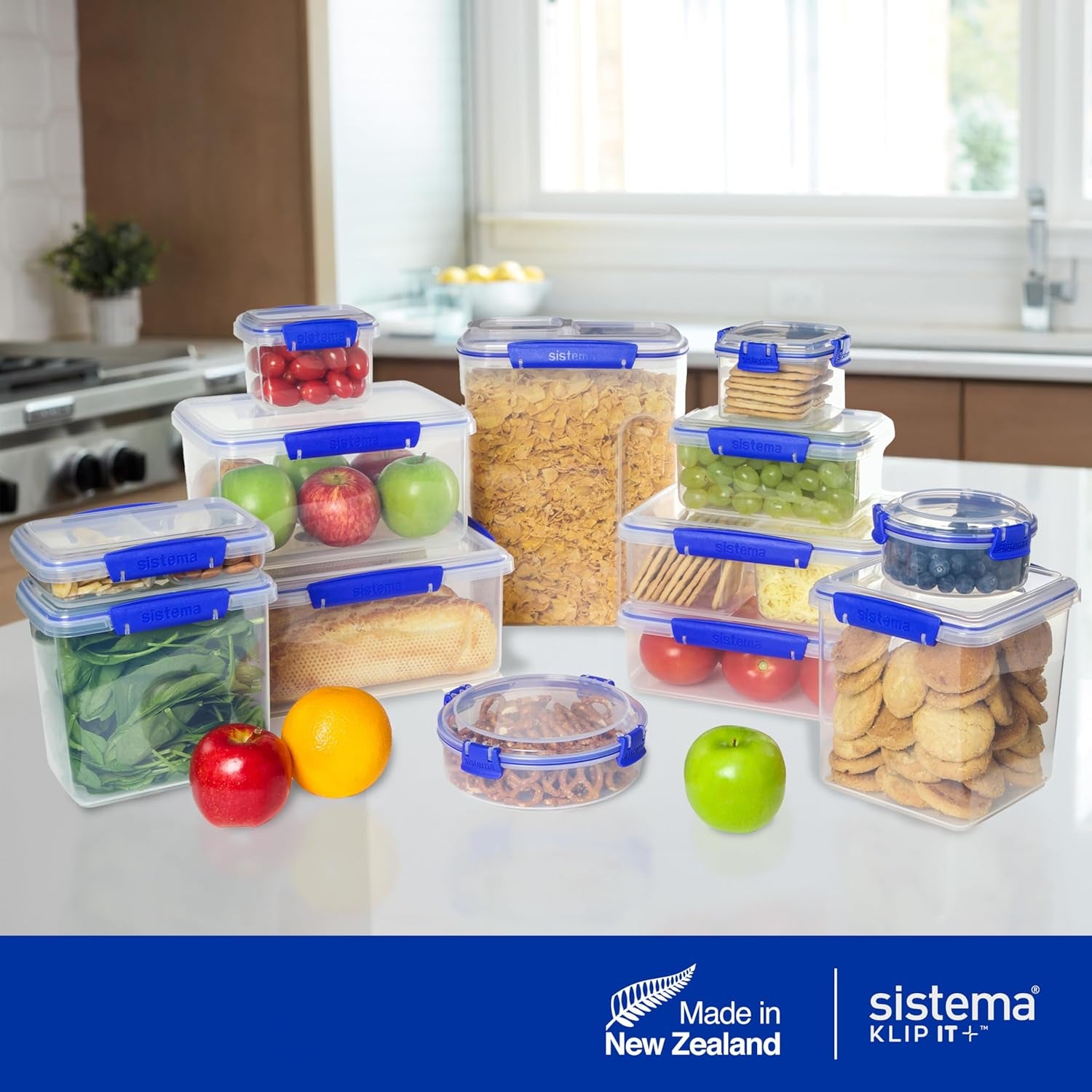 Burk för matförvaring KLIP IT System | 9,67 l | stapelbar och lufttät förvaringsburk med lock, lämplig för kyl/frys | BPA-fri plast | blå klipp | 1 st (paket med 4) Naty Shop matförvaringslådor