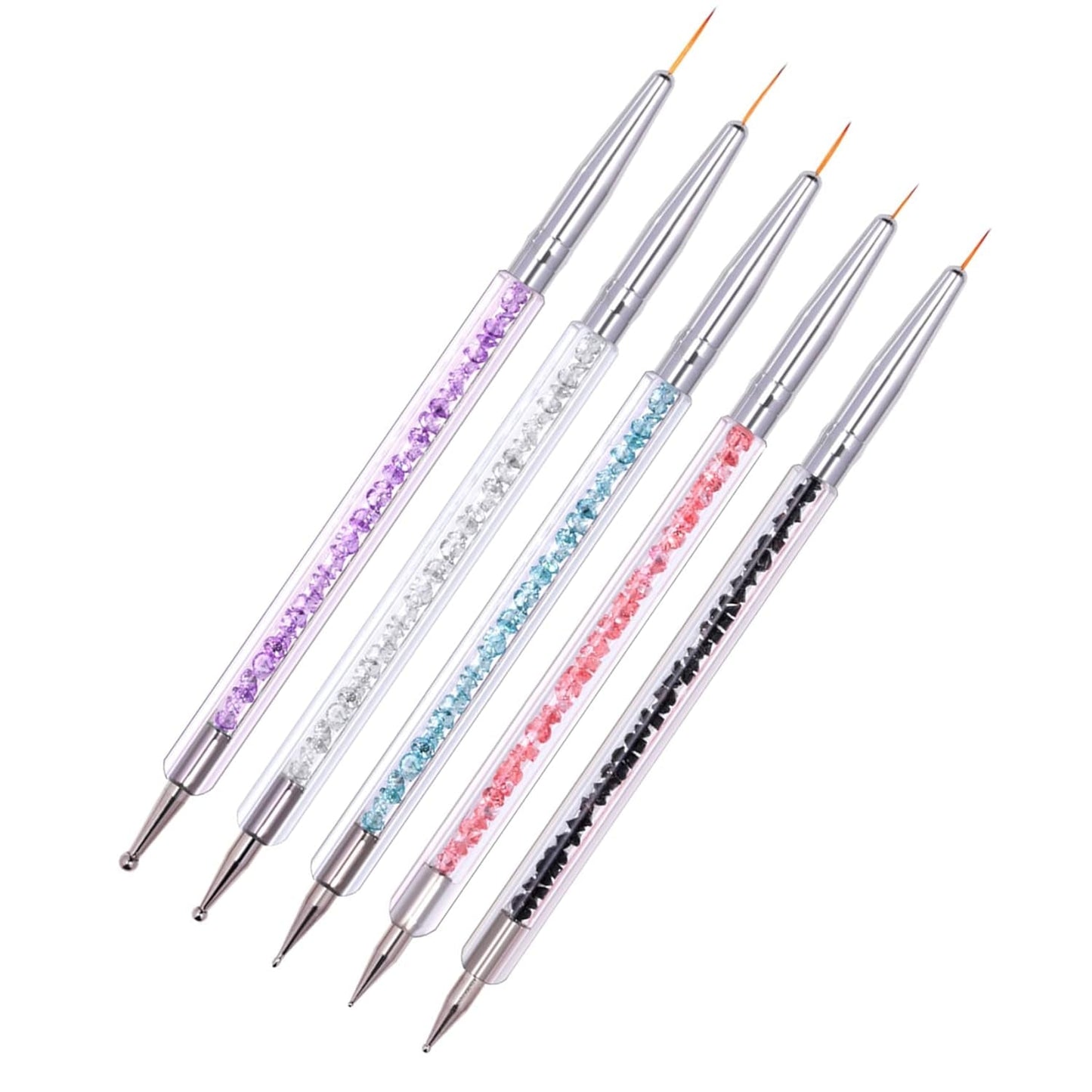 5 Stück Nagel Pinsel Set, Nageldesign Pinsel, Nail Art Dotting Tools, Dual-Ended Professional Acryl Nail Art Pen för DIY Nail Art Design