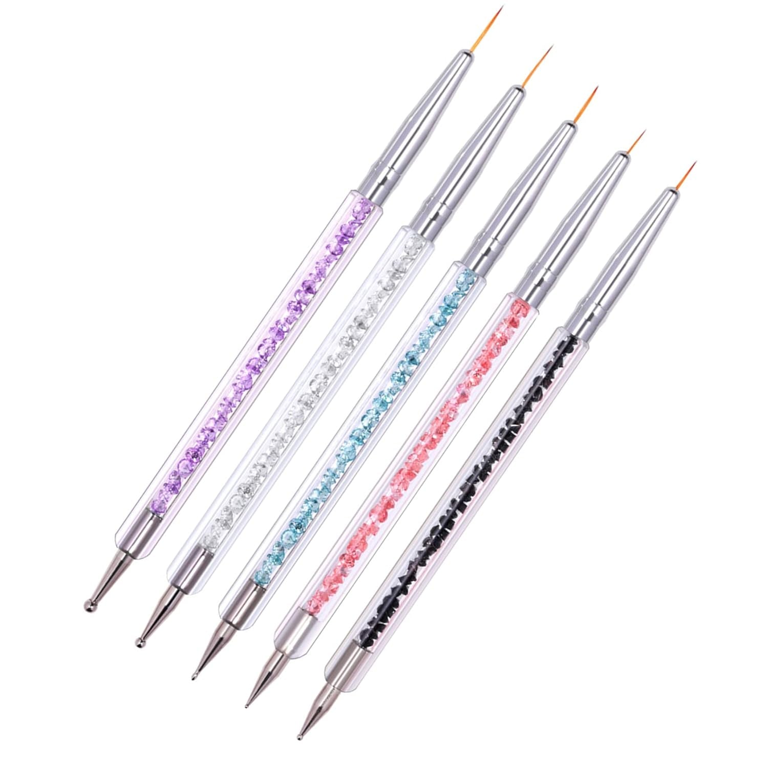 5 Stück Nagel Pinsel Set, Nageldesign Pinsel, Nail Art Dotting Tools, Dual-Ended Professional Acryl Nail Art Pen för DIY Nail Art Design