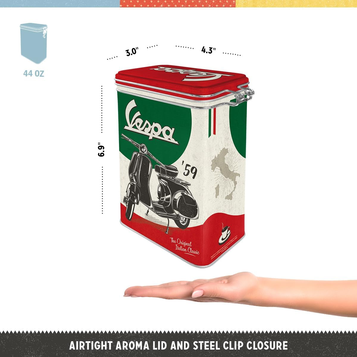 Nostalgic-Art Retro Coffee Box, 1,3 L, Vespa - Italiensk klassiker - Presentidé för skoterfans, Original Licensierad produkt (OLP), Vintage Design Workshop Decoration, Vintage Design Workshop Decoration Mat Förvaringslådor Naty Shop